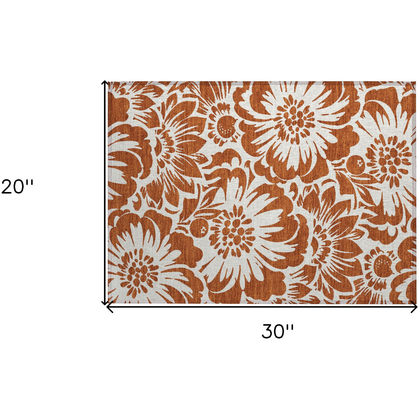 2' X 3' Rust and Ivory Floral Washable Non Skid Indoor Outdoor Area Rug