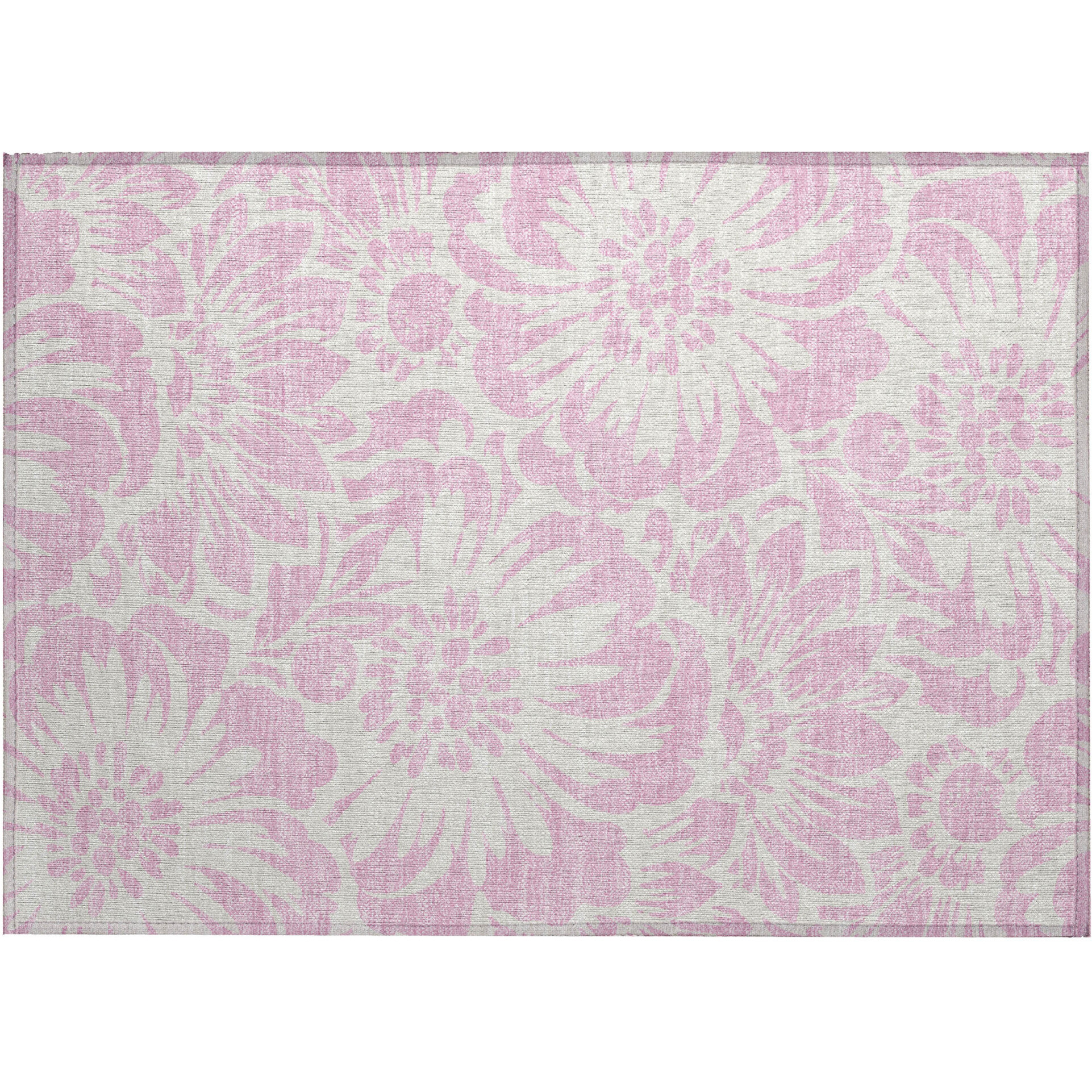 2' X 3' Pink and Ivory Floral Washable Non Skid Indoor Outdoor Area Rug