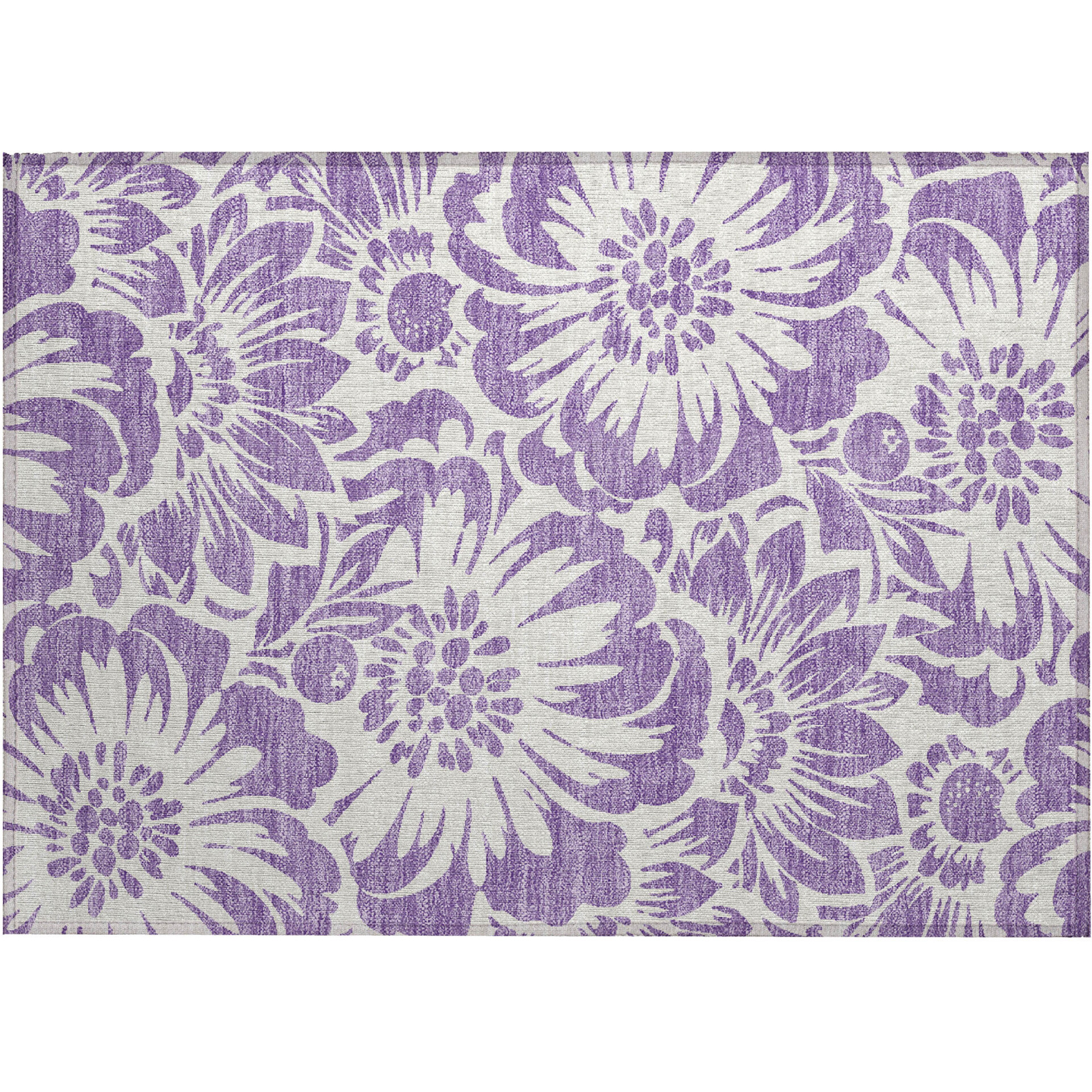 2' X 3' Purple and Ivory Floral Washable Non Skid Indoor Outdoor Area Rug