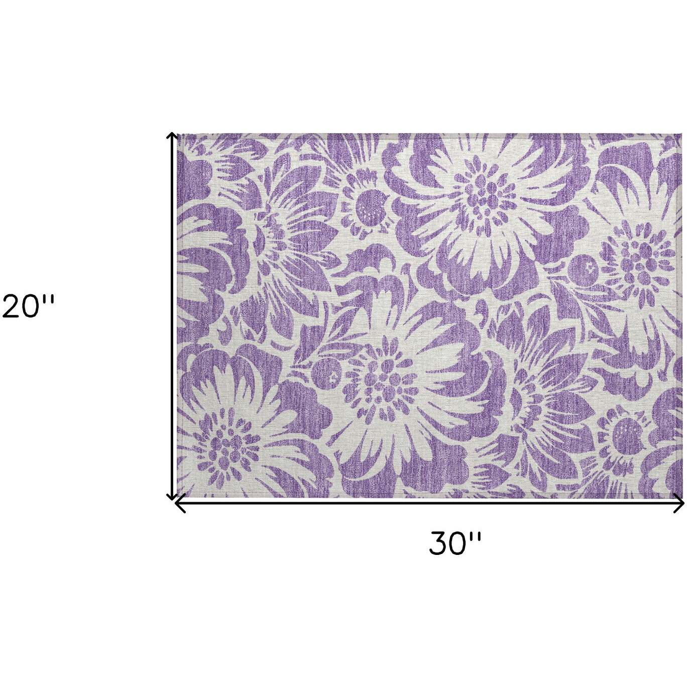 2' X 3' Purple and Ivory Floral Washable Non Skid Indoor Outdoor Area Rug
