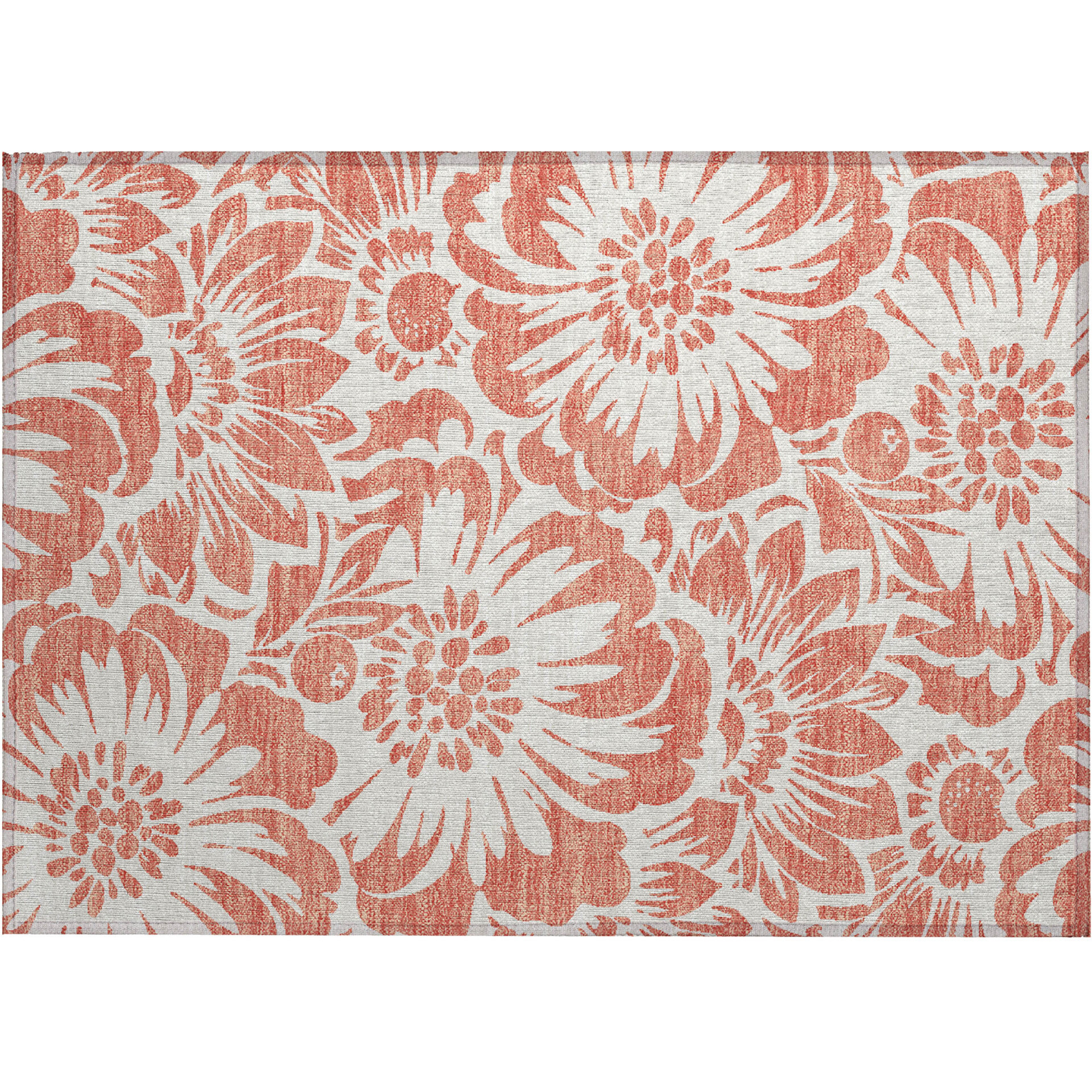 2' X 3' Salmon and Ivory Floral Washable Non Skid Indoor Outdoor Area Rug