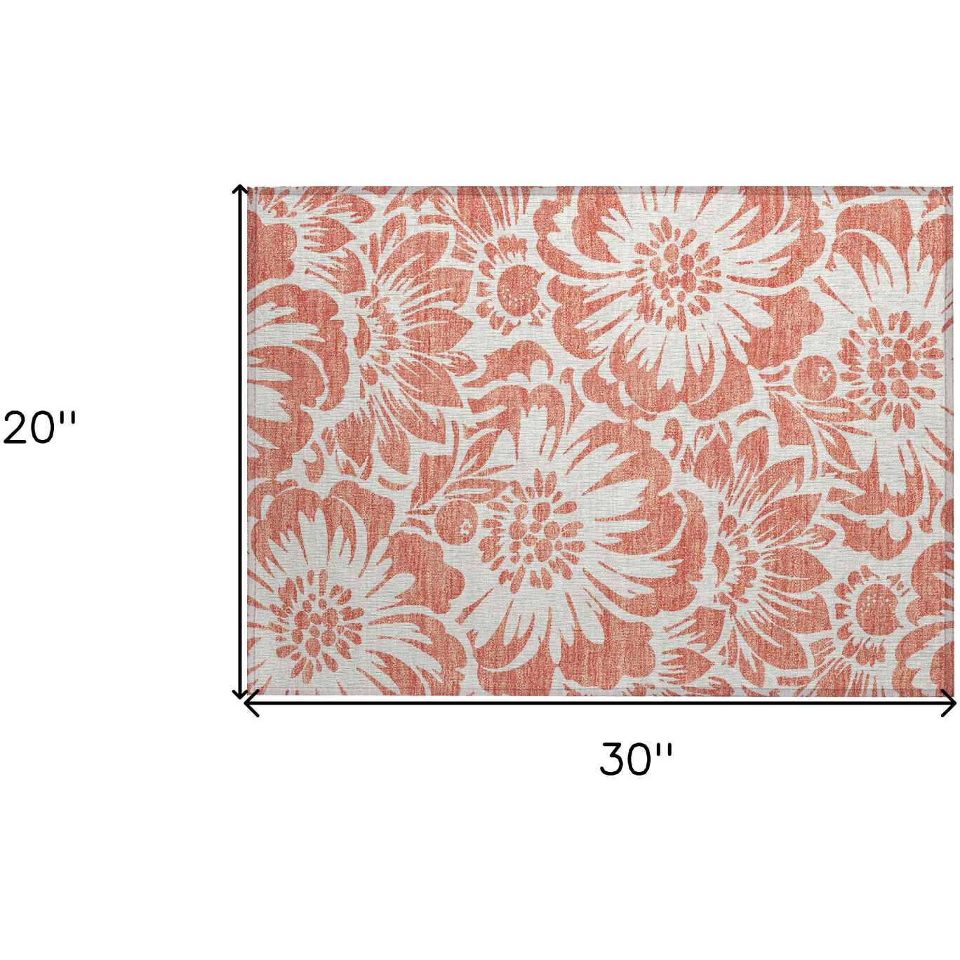 2' X 3' Salmon and Ivory Floral Washable Non Skid Indoor Outdoor Area Rug