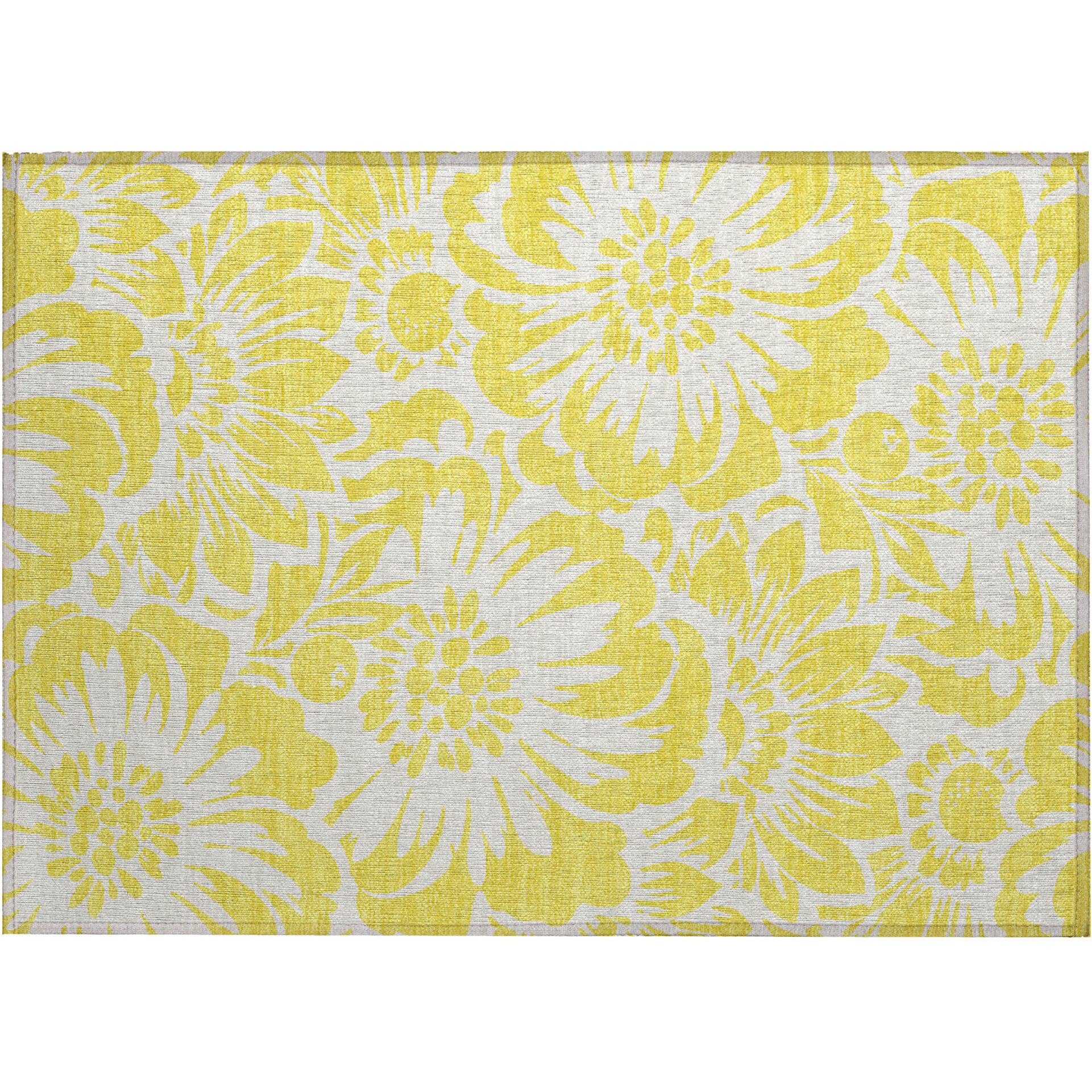 2' X 3' Yellow and Ivory Floral Washable Non Skid Indoor Outdoor Area Rug