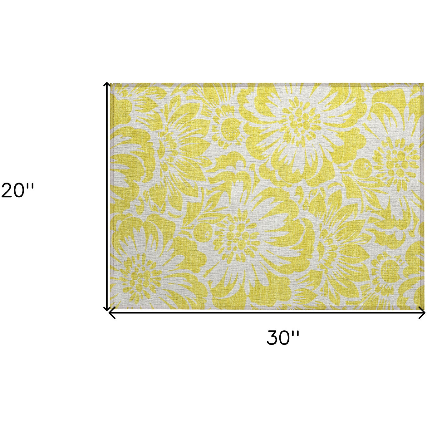 2' X 3' Yellow and Ivory Floral Washable Non Skid Indoor Outdoor Area Rug