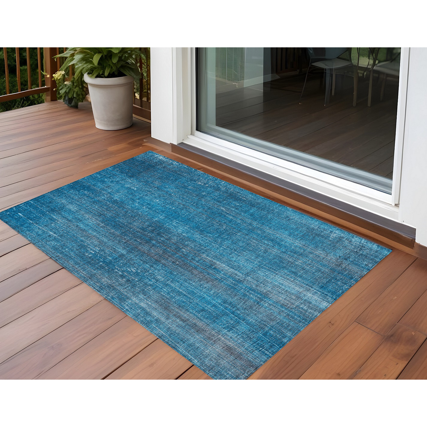 2' X 3' Blue Striped Washable Non Skid Indoor Outdoor Area Rug