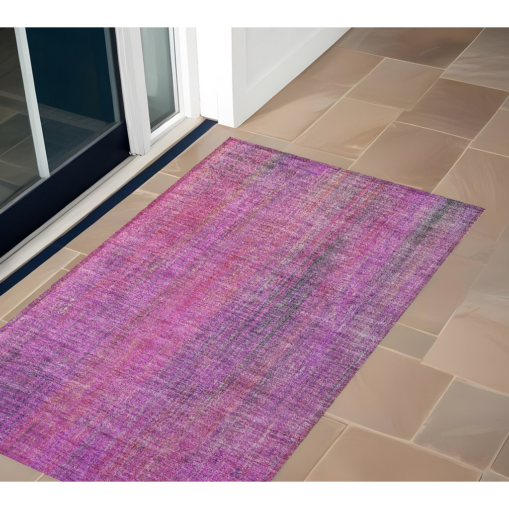 2' X 3' Lilac Striped Washable Non Skid Indoor Outdoor Area Rug
