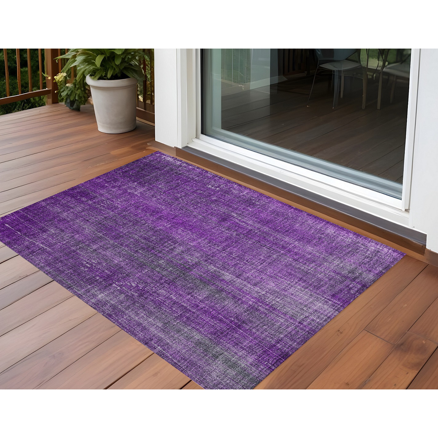 2' X 3' Purple Striped Washable Non Skid Indoor Outdoor Area Rug