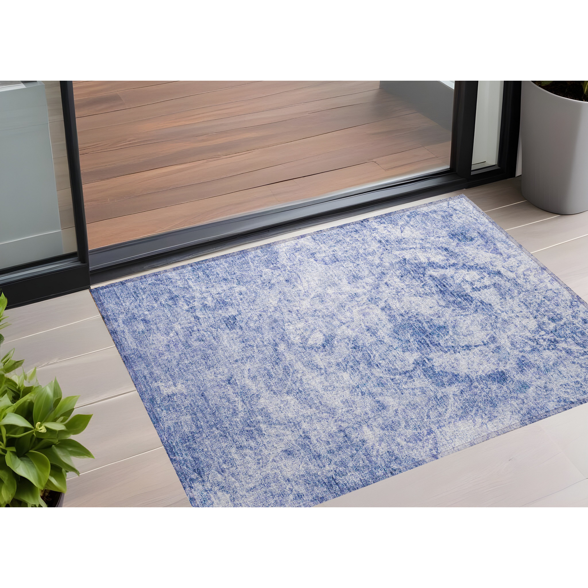 2' X 3' Blue Abstract Washable Non Skid Indoor Outdoor Area Rug