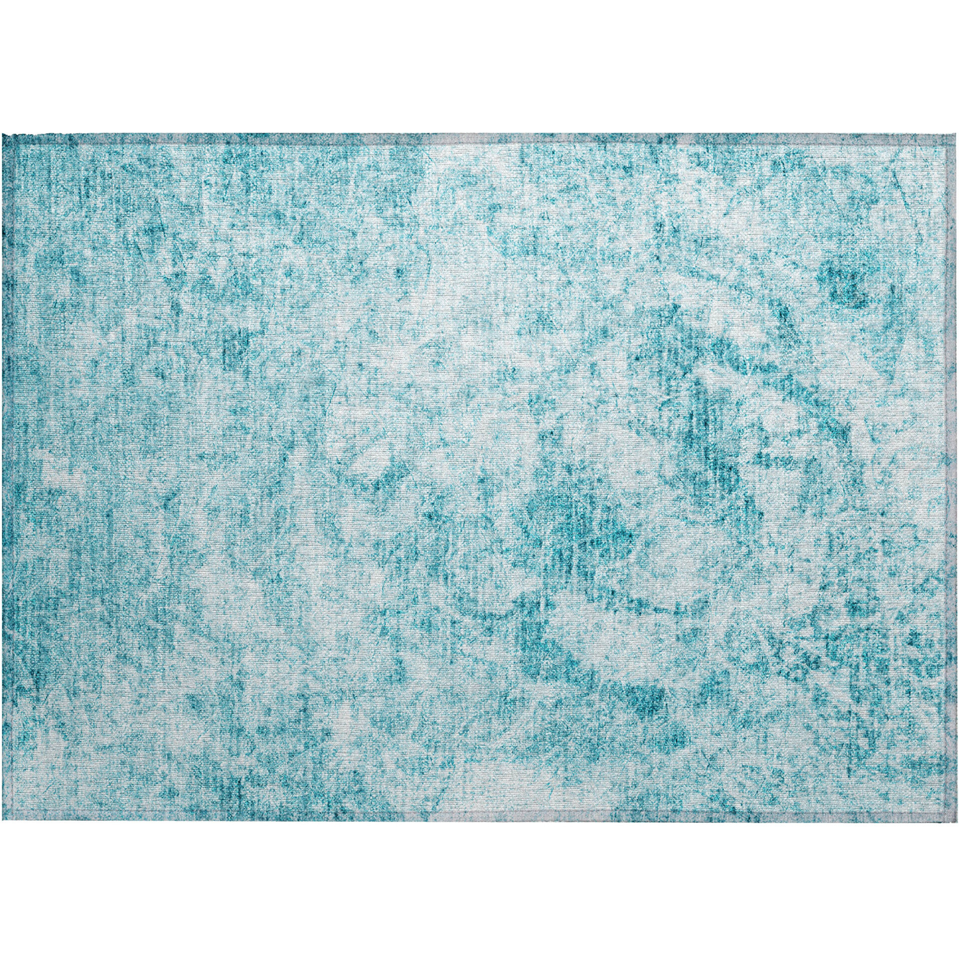 2' X 3' Teal Abstract Washable Non Skid Indoor Outdoor Area Rug