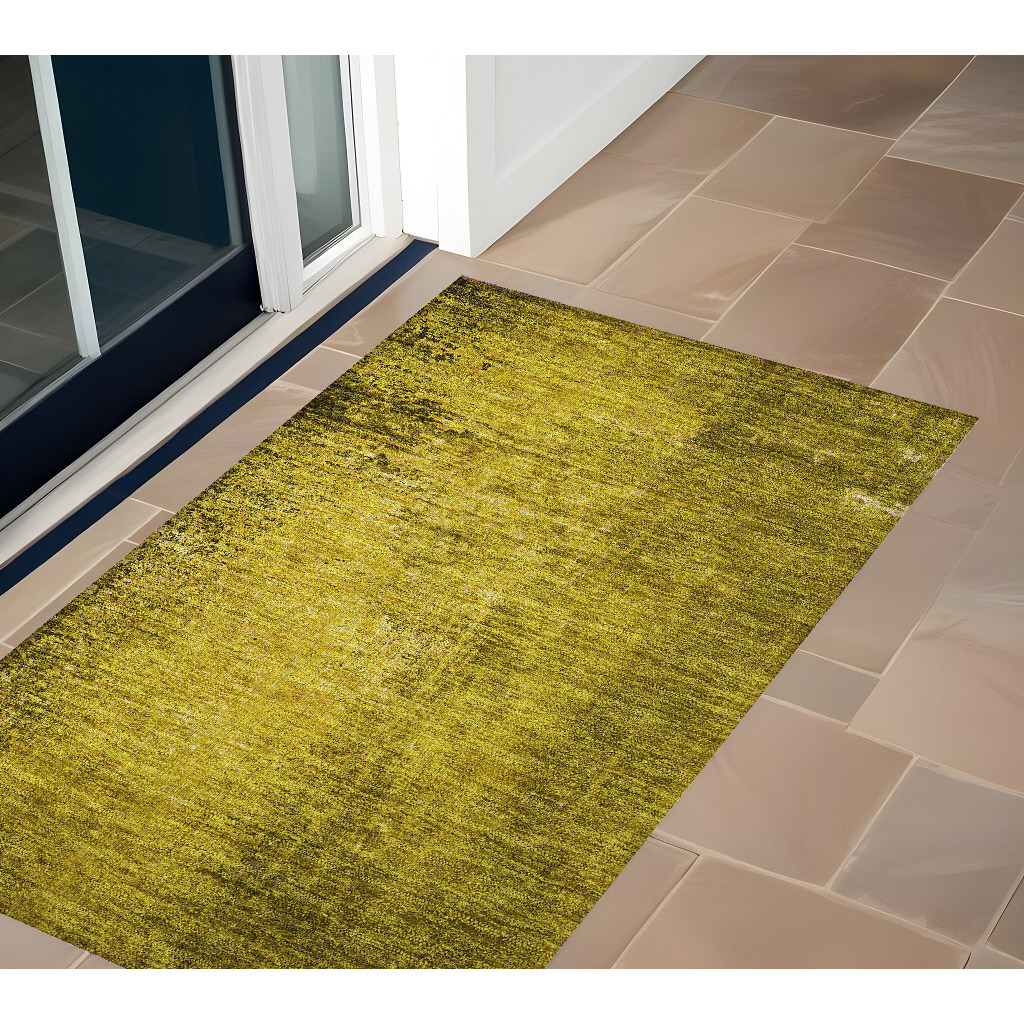 2' X 3' Gold Abstract Washable Non Skid Indoor Outdoor Area Rug