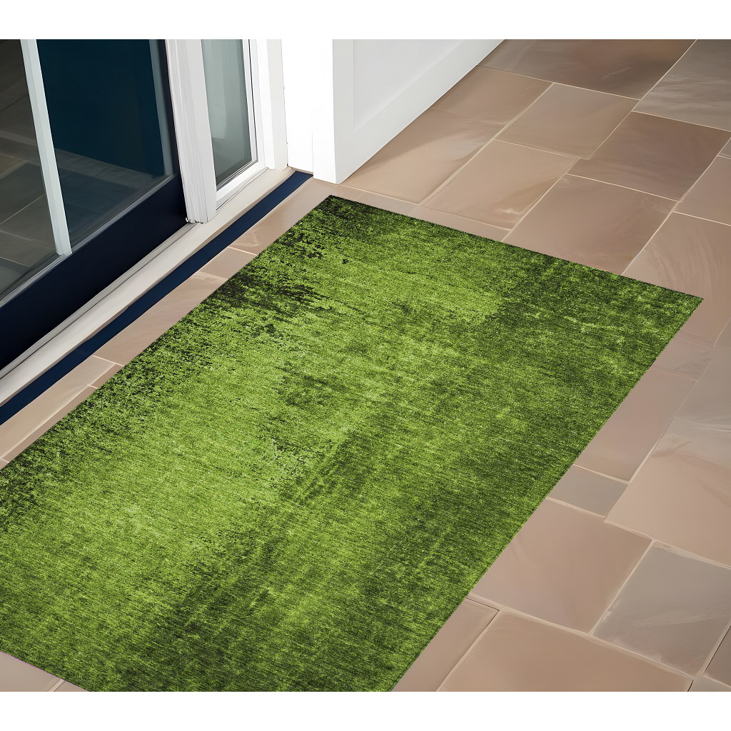 2' X 3' Green Abstract Washable Non Skid Indoor Outdoor Area Rug