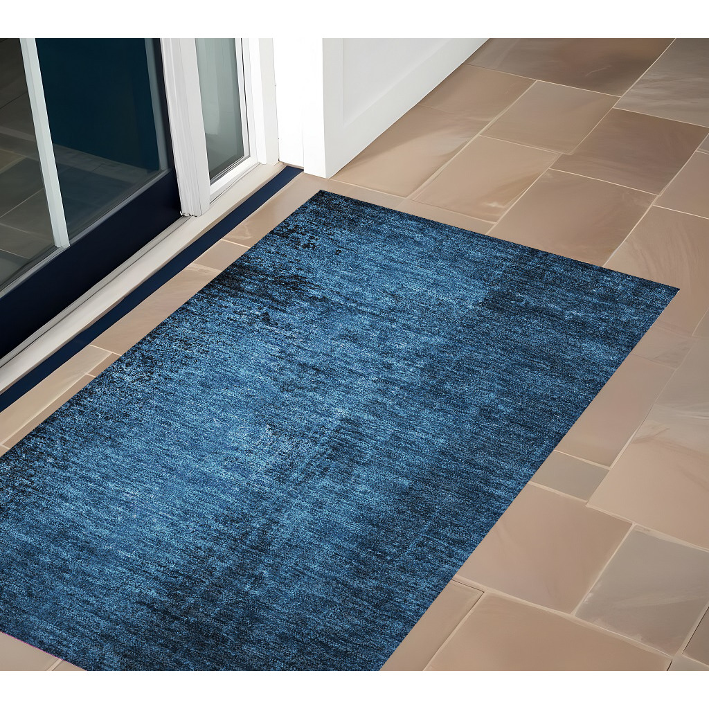 2' X 3' Navy Blue Abstract Washable Non Skid Indoor Outdoor Area Rug