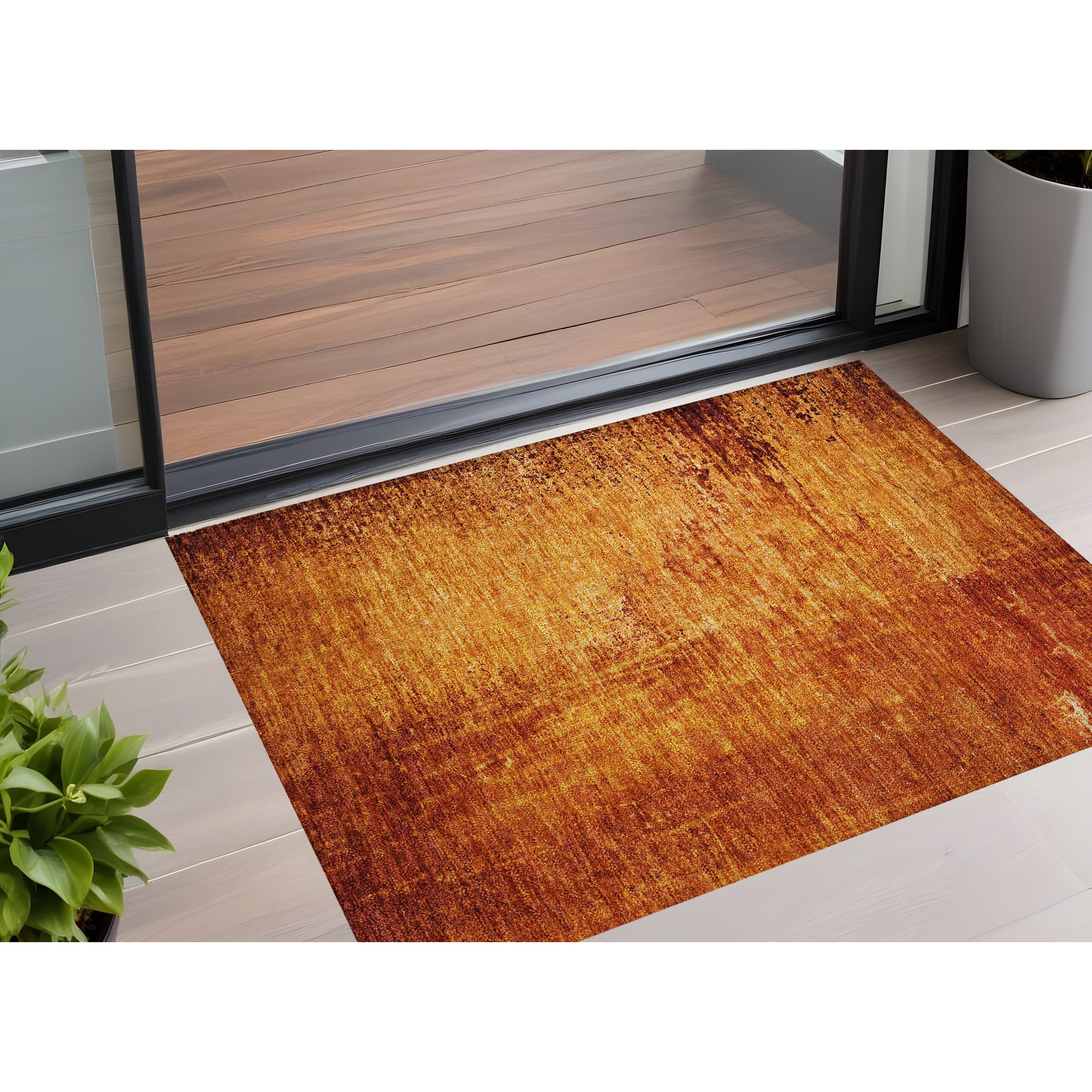 2' X 3' Orange Abstract Washable Non Skid Indoor Outdoor Area Rug