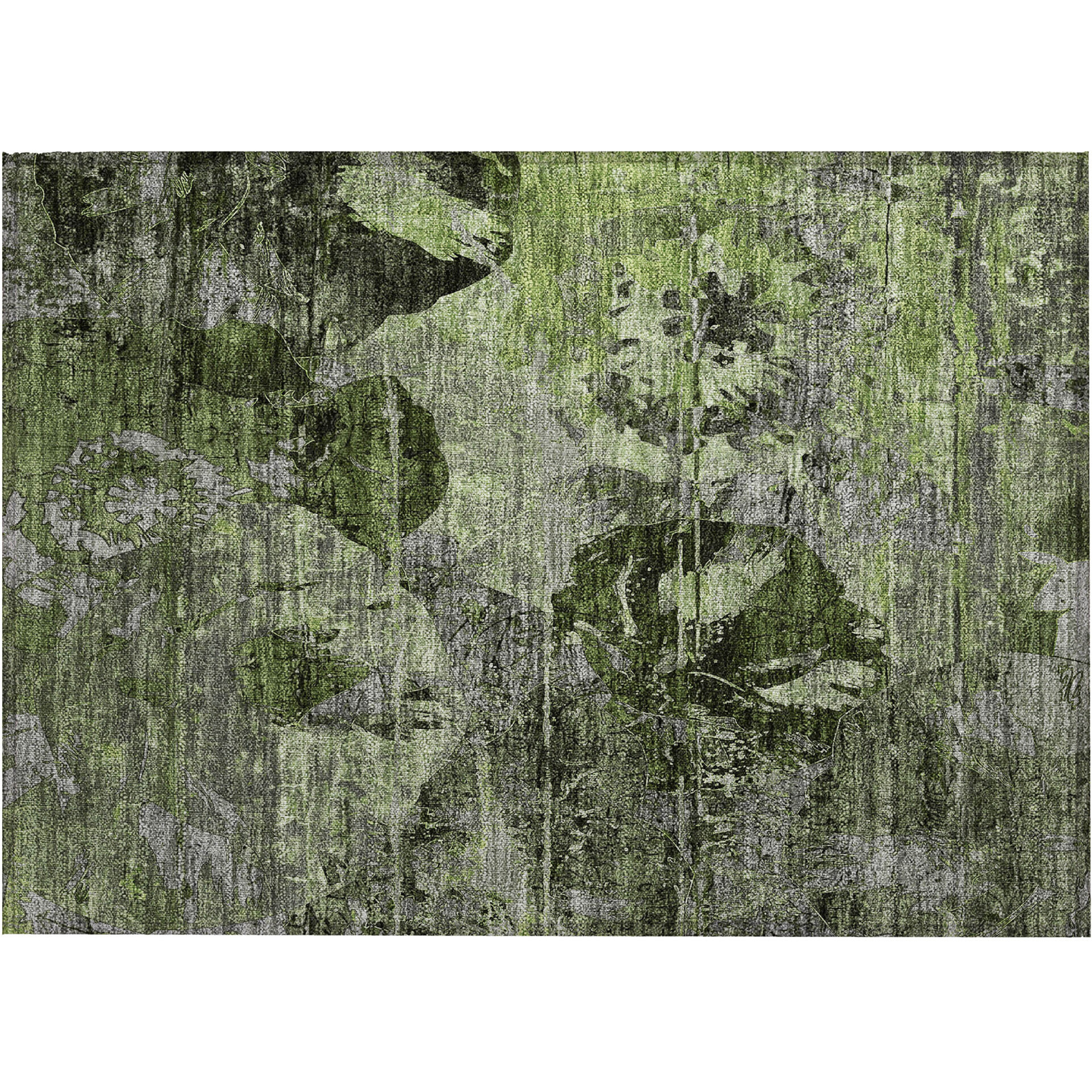 2' X 3' Green and Gray Floral Washable Non Skid Indoor Outdoor Area Rug