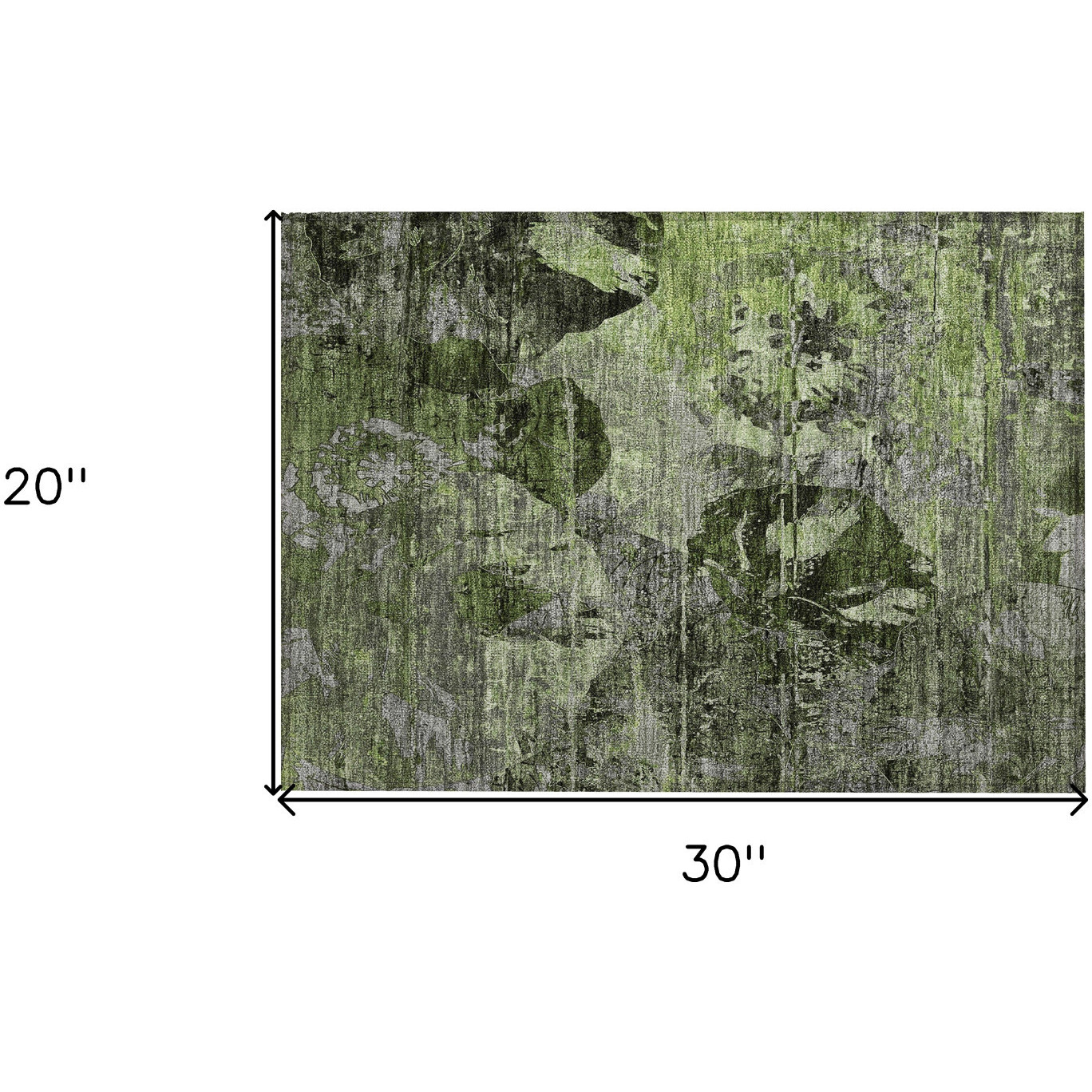 2' X 3' Green and Gray Floral Washable Non Skid Indoor Outdoor Area Rug