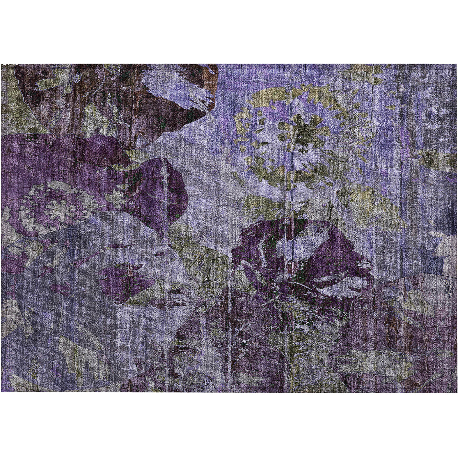 2' X 3' Purple and Green Floral Washable Non Skid Indoor Outdoor Area Rug