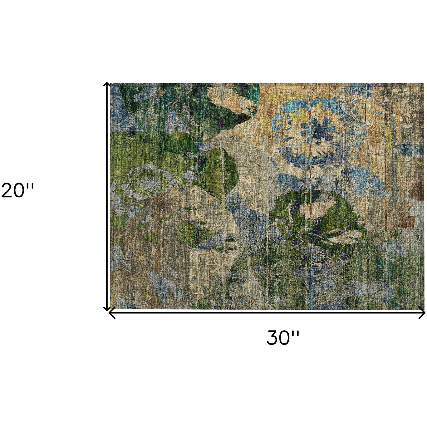 2' X 3' Taupe Blue and Green Floral Washable Non Skid Indoor Outdoor Area Rug