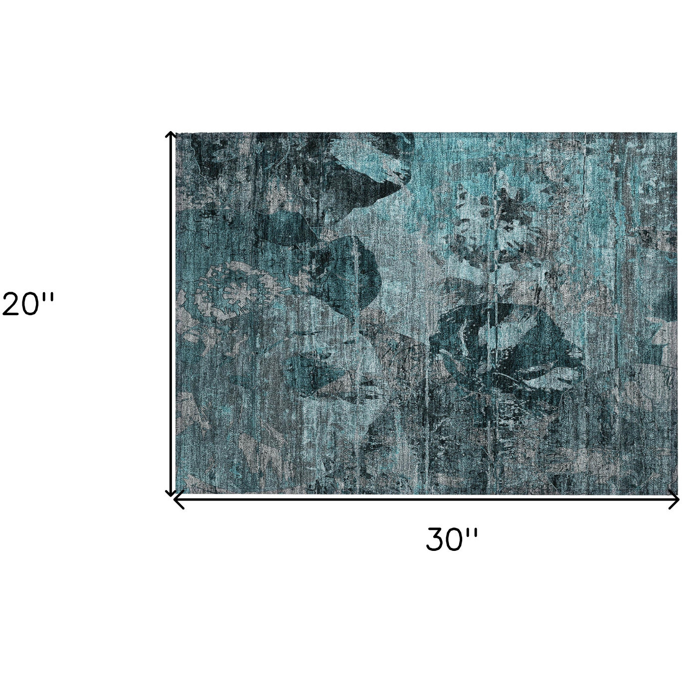 2' X 3' Teal and Gray Floral Washable Non Skid Indoor Outdoor Area Rug