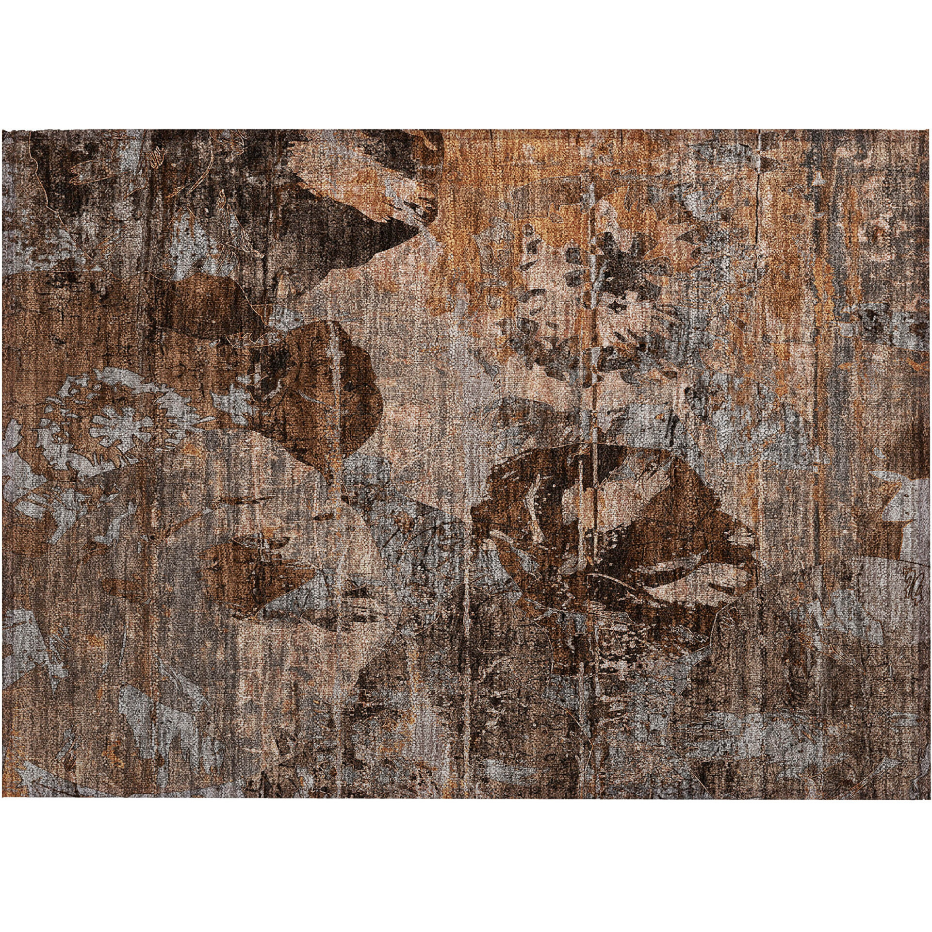 2' X 3' Brown Terracotta and Gray Floral Washable Non Skid Indoor Outdoor Area Rug