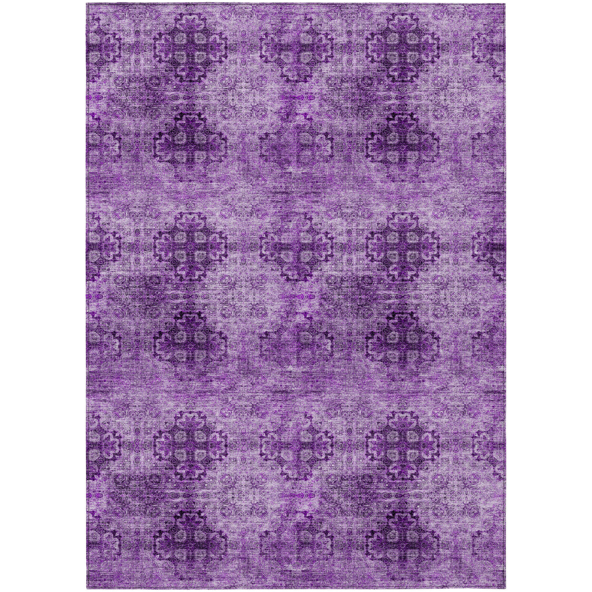 2' X 3' Eggplant Floral Medallion Washable Non Skid Indoor Outdoor Area Rug