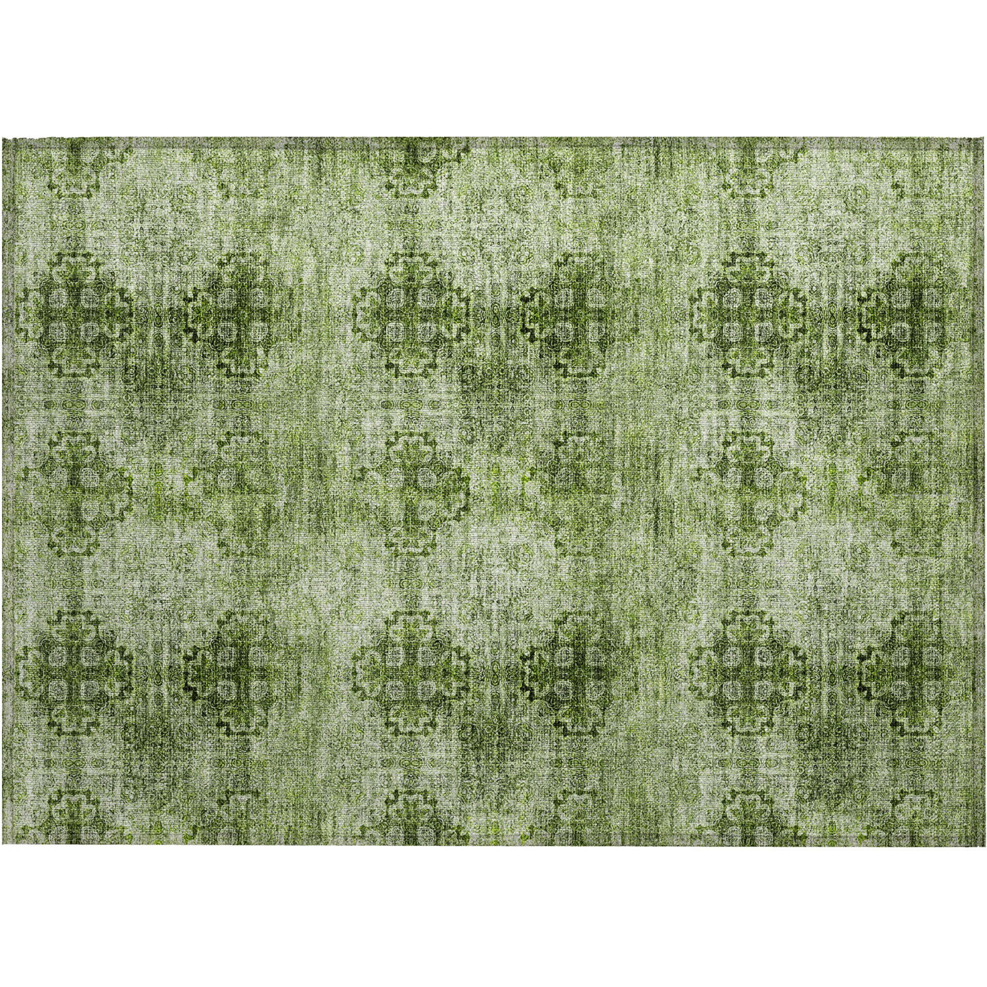 2' X 3' Olive Green Floral Medallion Washable Non Skid Indoor Outdoor Area Rug