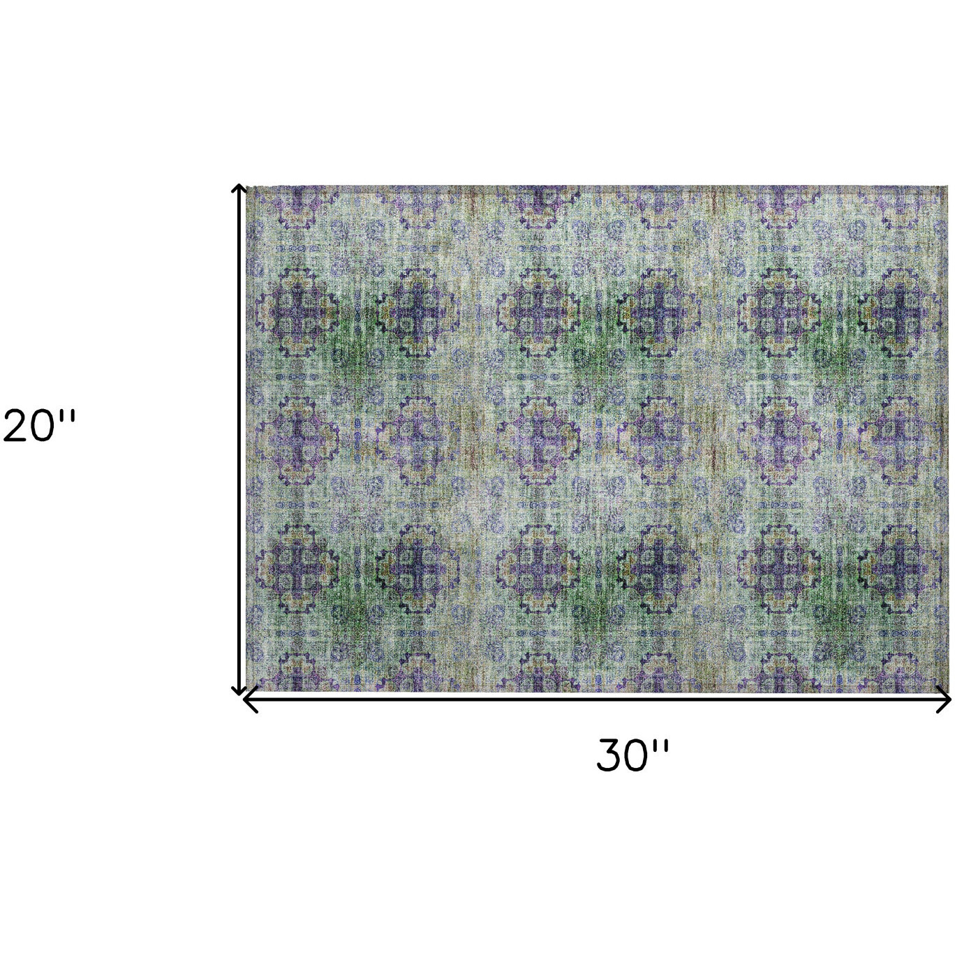 2' X 3' Purple and Green Floral Medallion Washable Non Skid Indoor Outdoor Area Rug