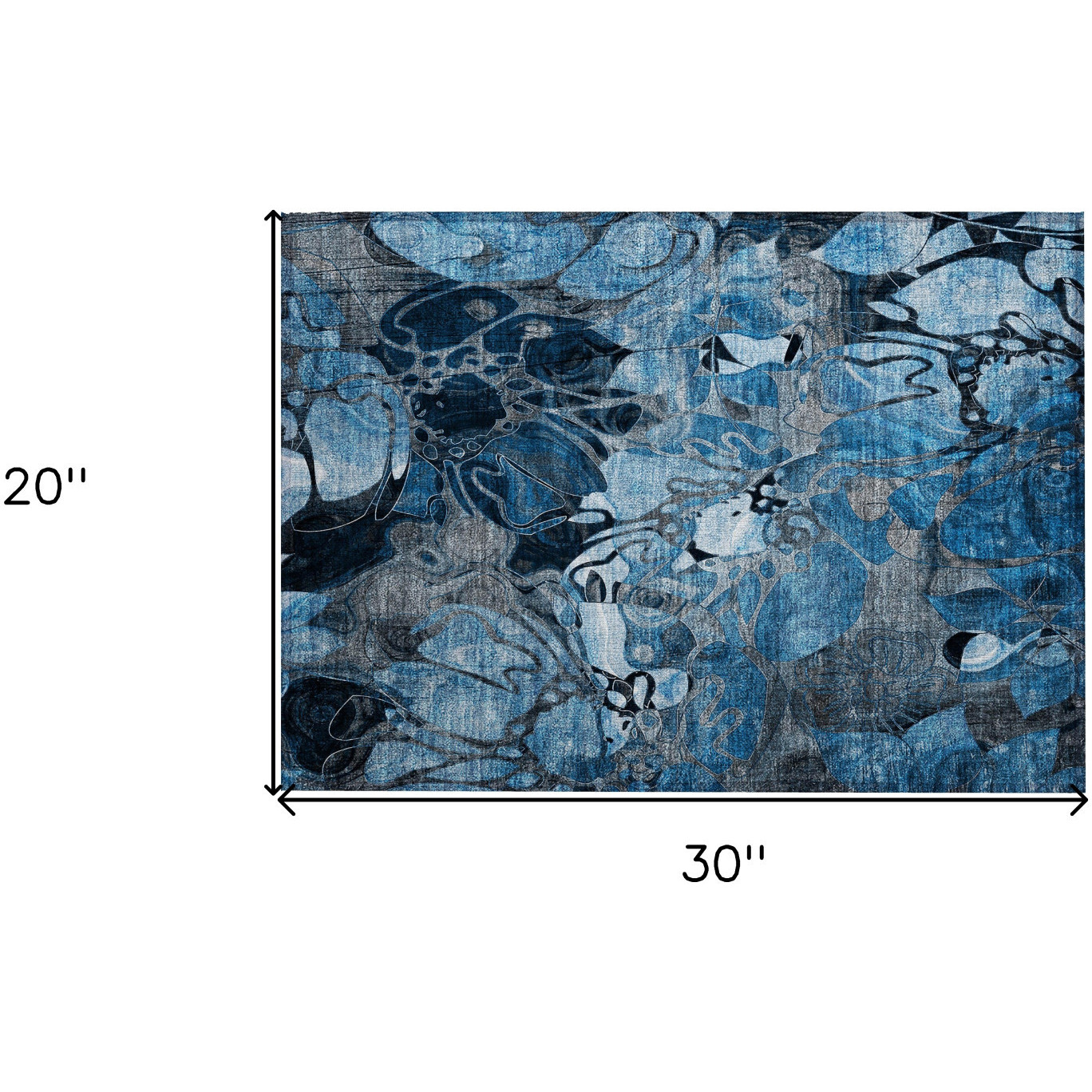 2' X 3' Blue and Gray Floral Washable Non Skid Indoor Outdoor Area Rug
