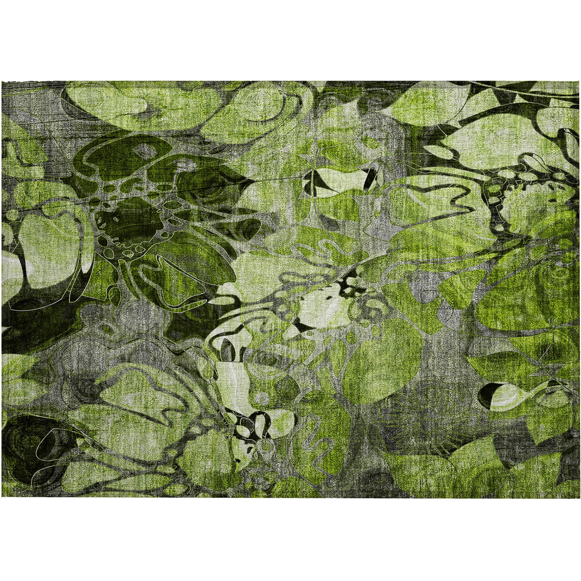 2' X 3' Fern Green and Gray Floral Washable Non Skid Indoor Outdoor Area Rug