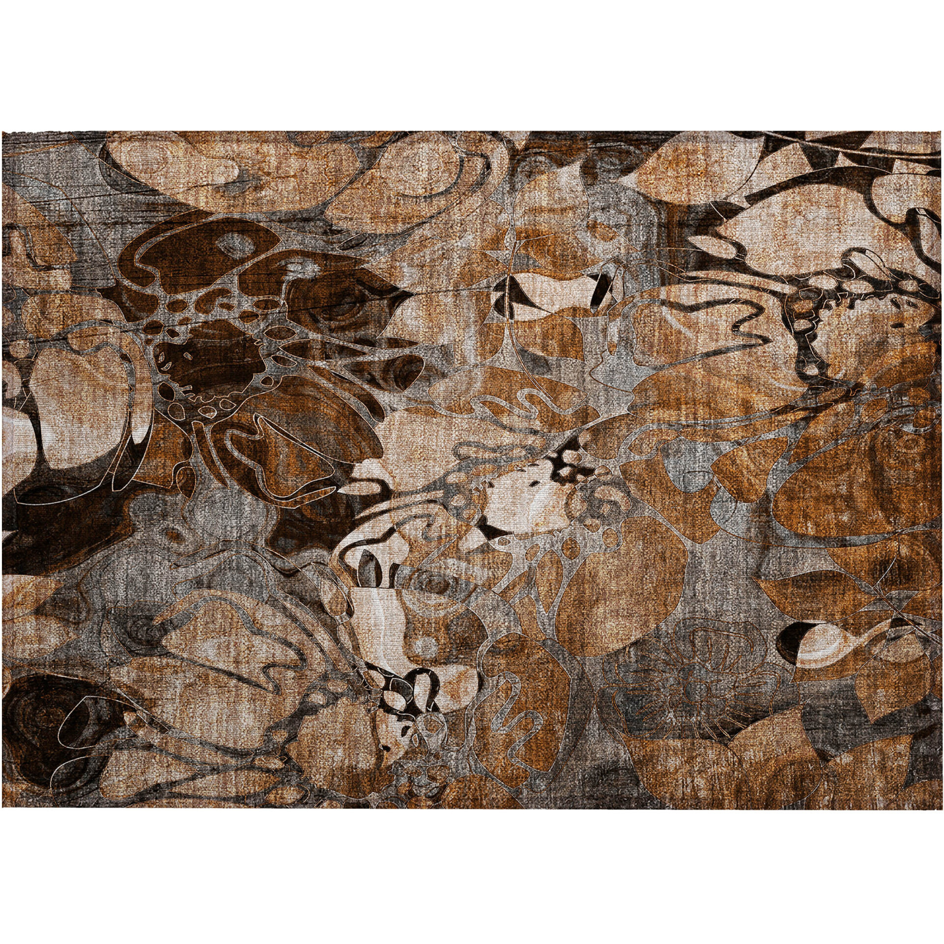 2' X 3' Chocolate Terracotta and Ivory Floral Washable Non Skid Indoor Outdoor Area Rug