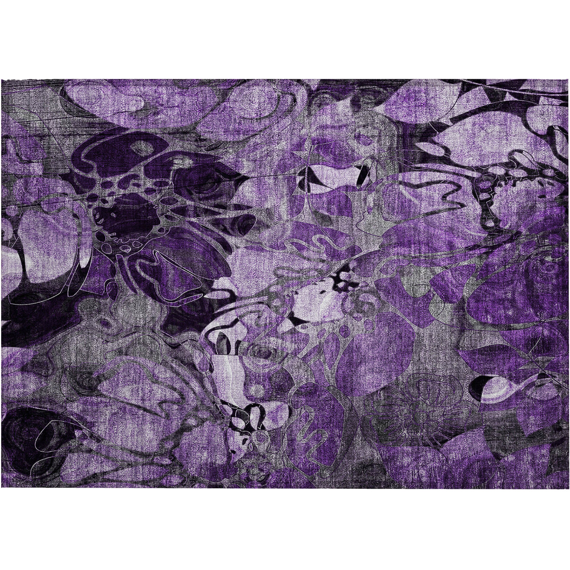 2' X 3' Purple Floral Washable Non Skid Indoor Outdoor Area Rug
