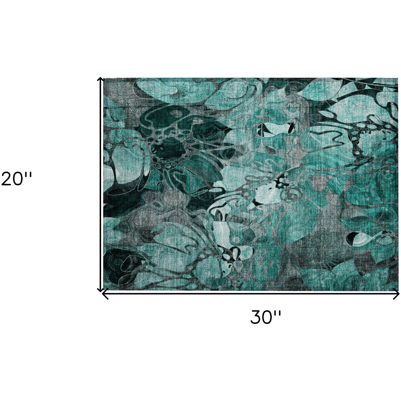 2' X 3' Teal Black and Gray Floral Washable Non Skid Indoor Outdoor Area Rug
