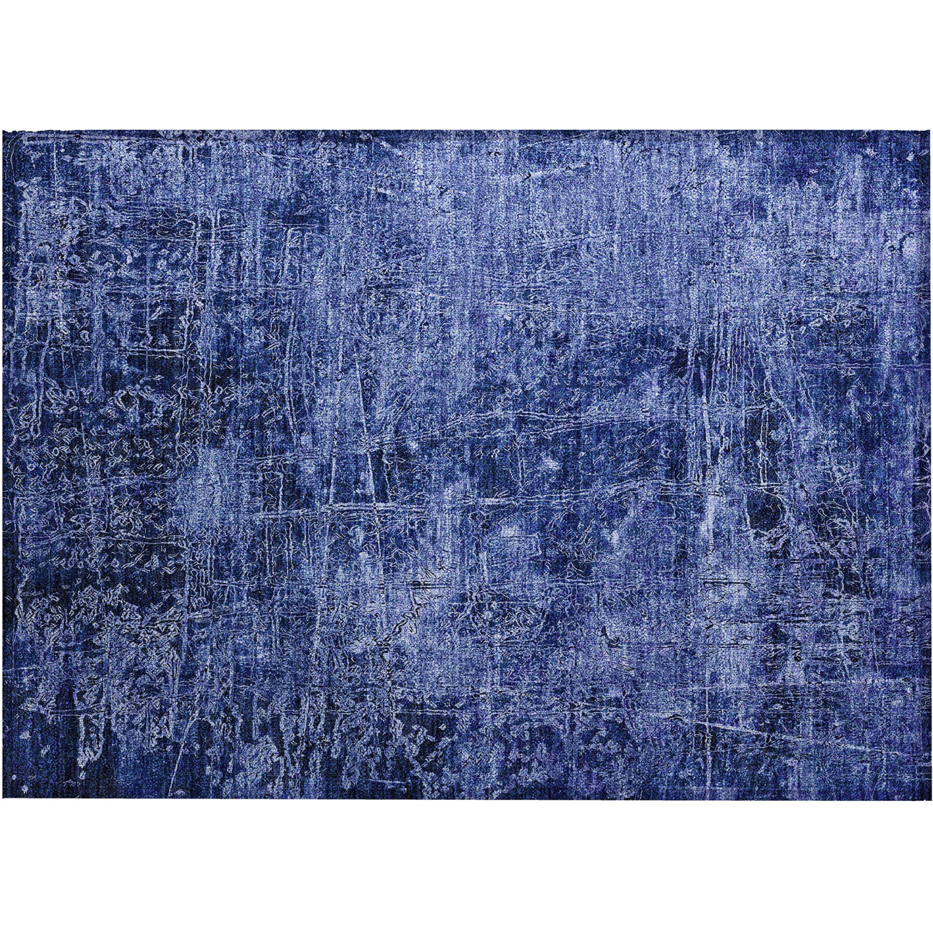 2' X 3' Navy Blue Abstract Washable Non Skid Indoor Outdoor Area Rug