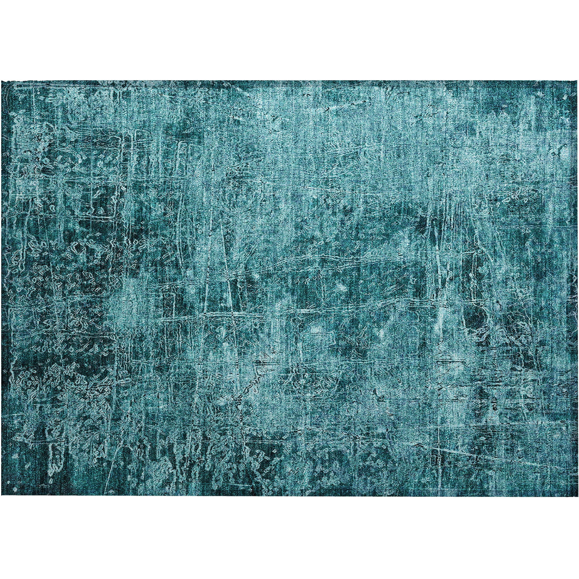 2' X 3' Teal Abstract Washable Non Skid Indoor Outdoor Area Rug