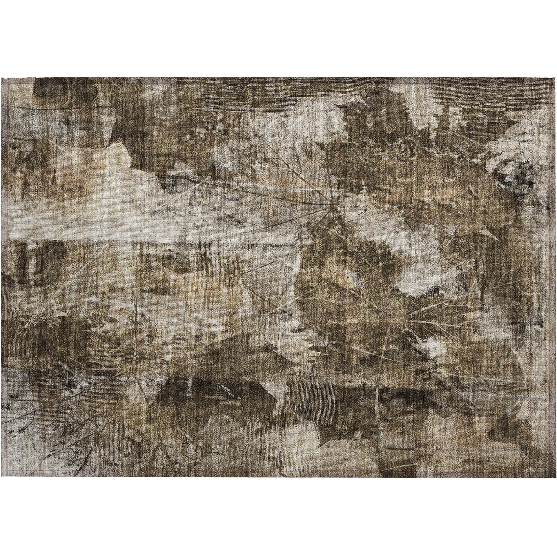 2' X 3' Taupe Floral Washable Non Skid Indoor Outdoor Area Rug