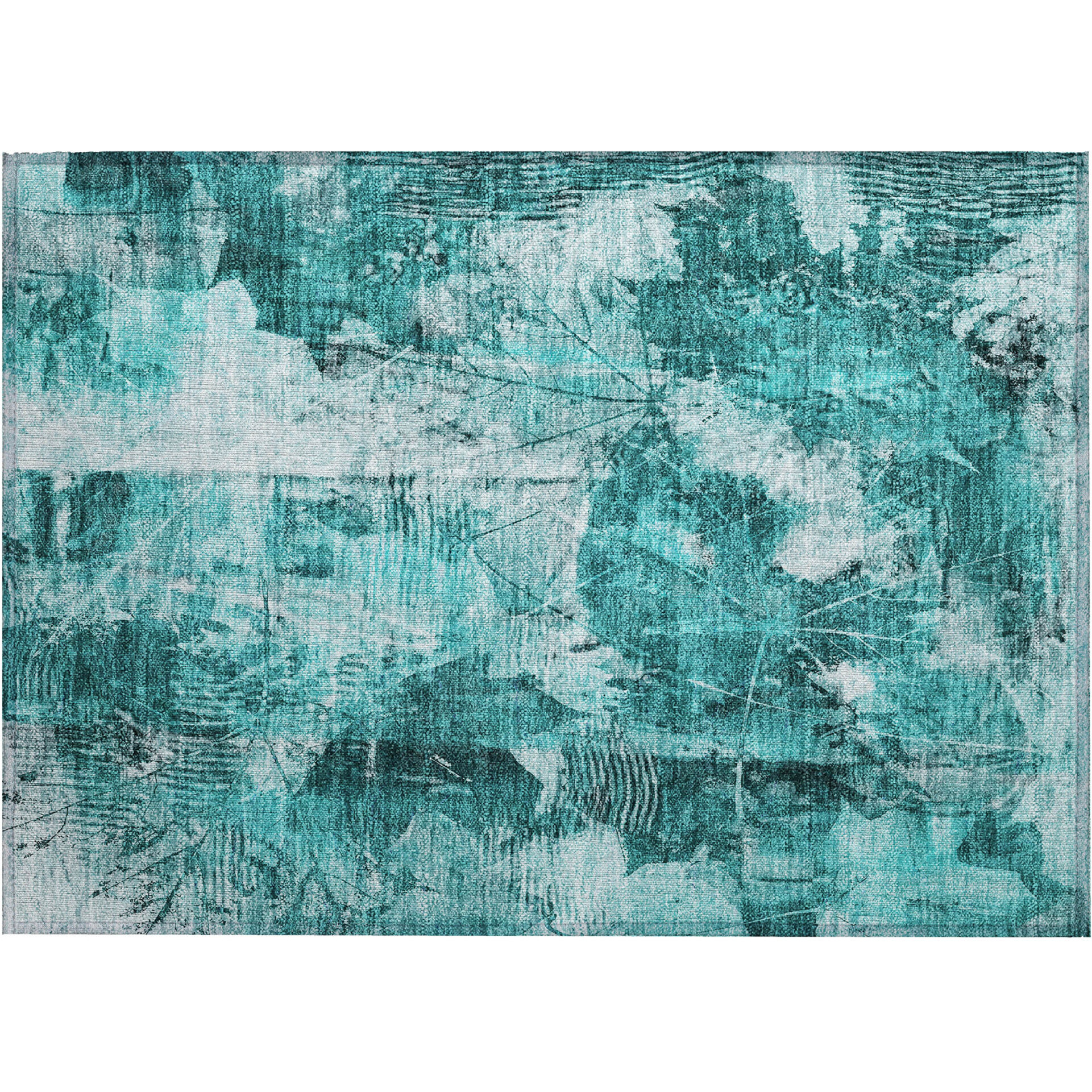 2' X 3' Teal Floral Washable Non Skid Indoor Outdoor Area Rug