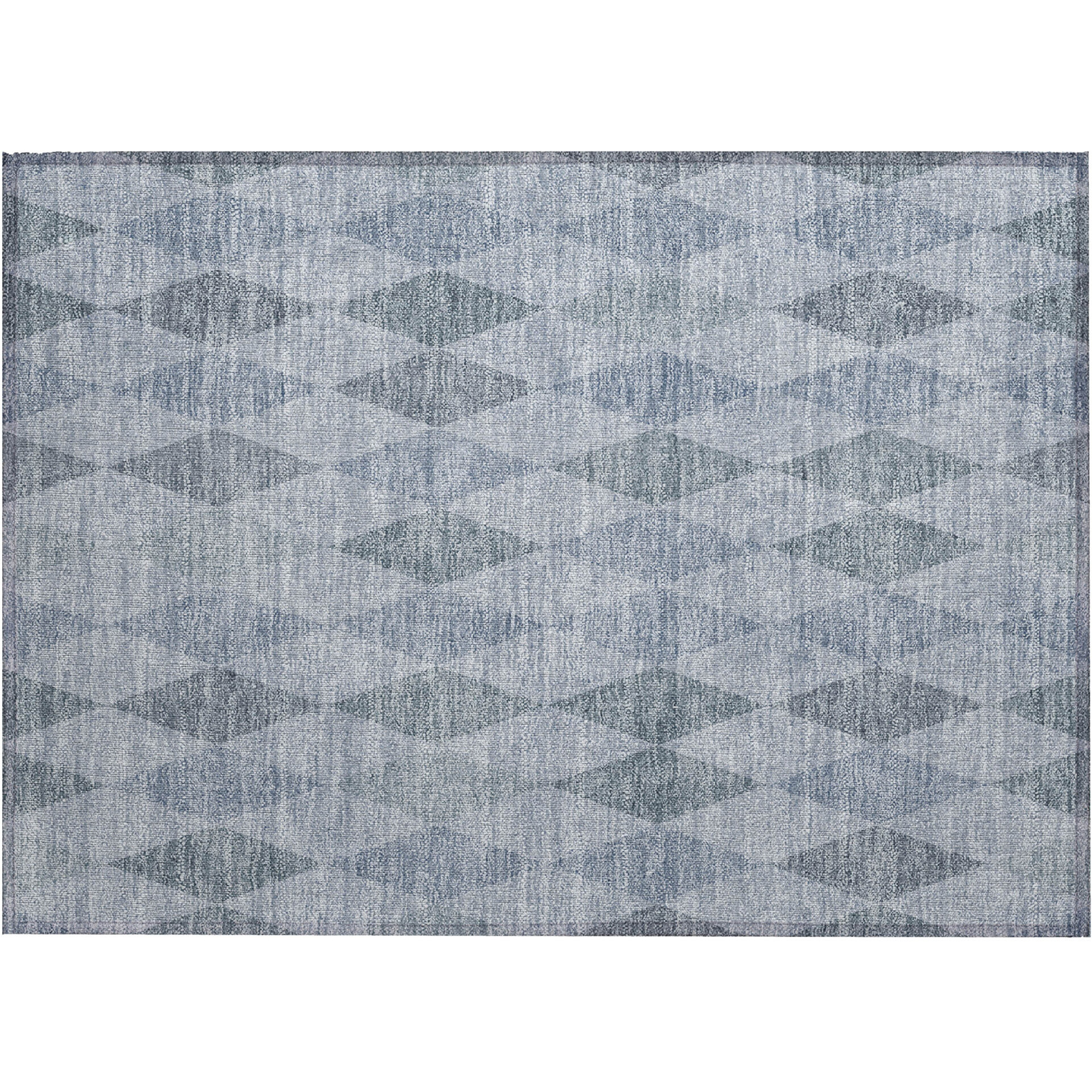 2' X 3' Denim Blue Geometric Washable Non Skid Indoor Outdoor Area Rug
