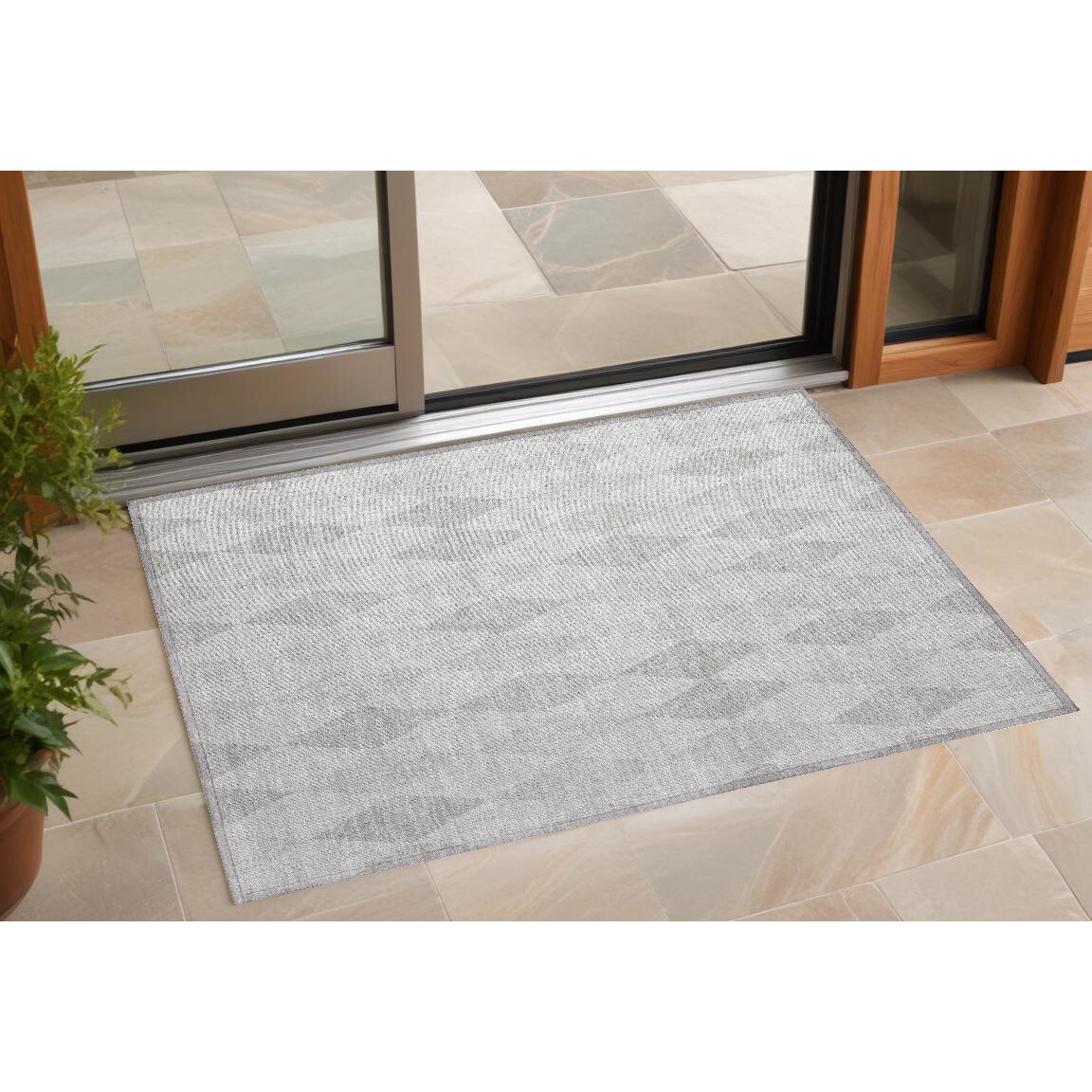 2' X 3' Gray Geometric Washable Non Skid Indoor Outdoor Area Rug