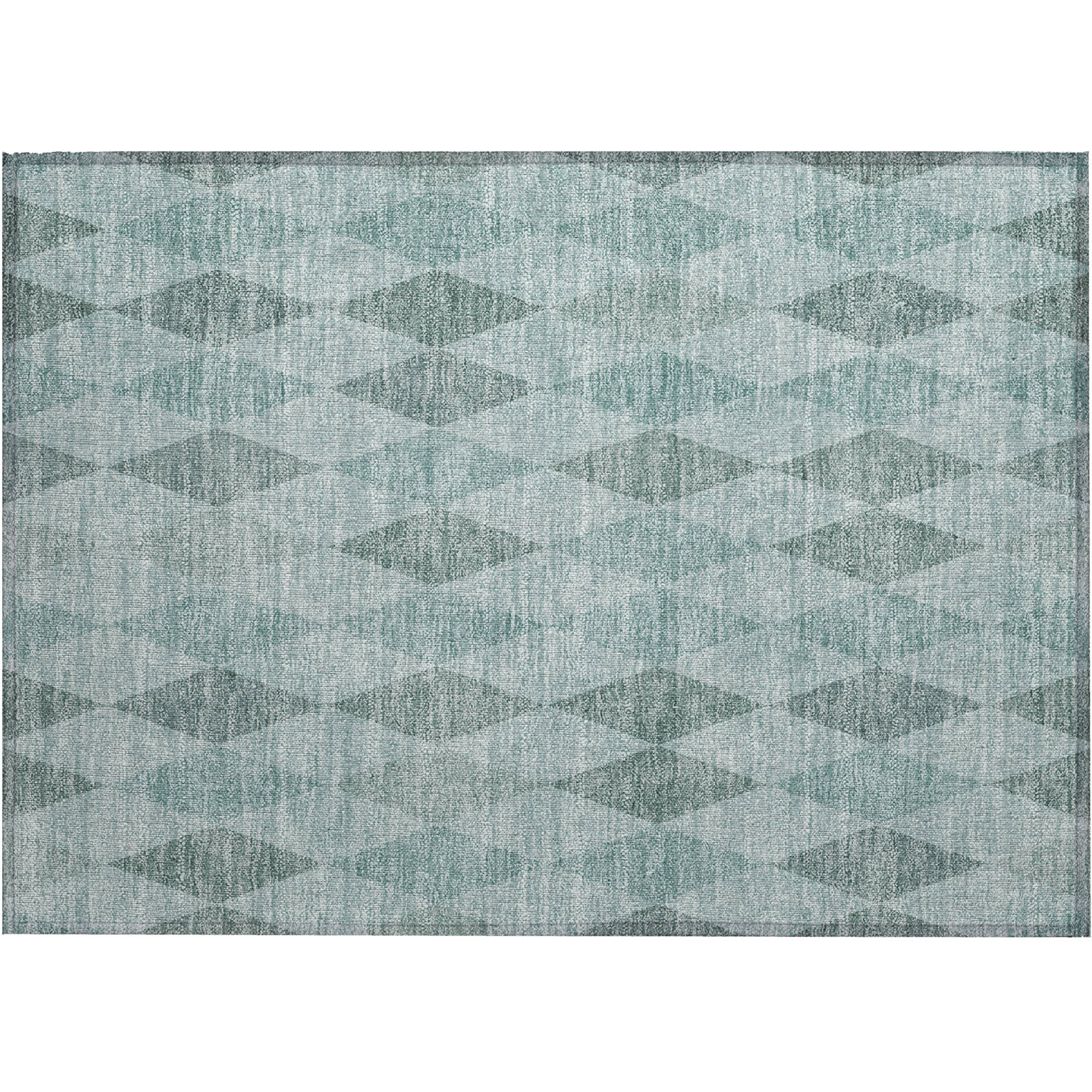 2' X 3' Teal Geometric Washable Non Skid Indoor Outdoor Area Rug