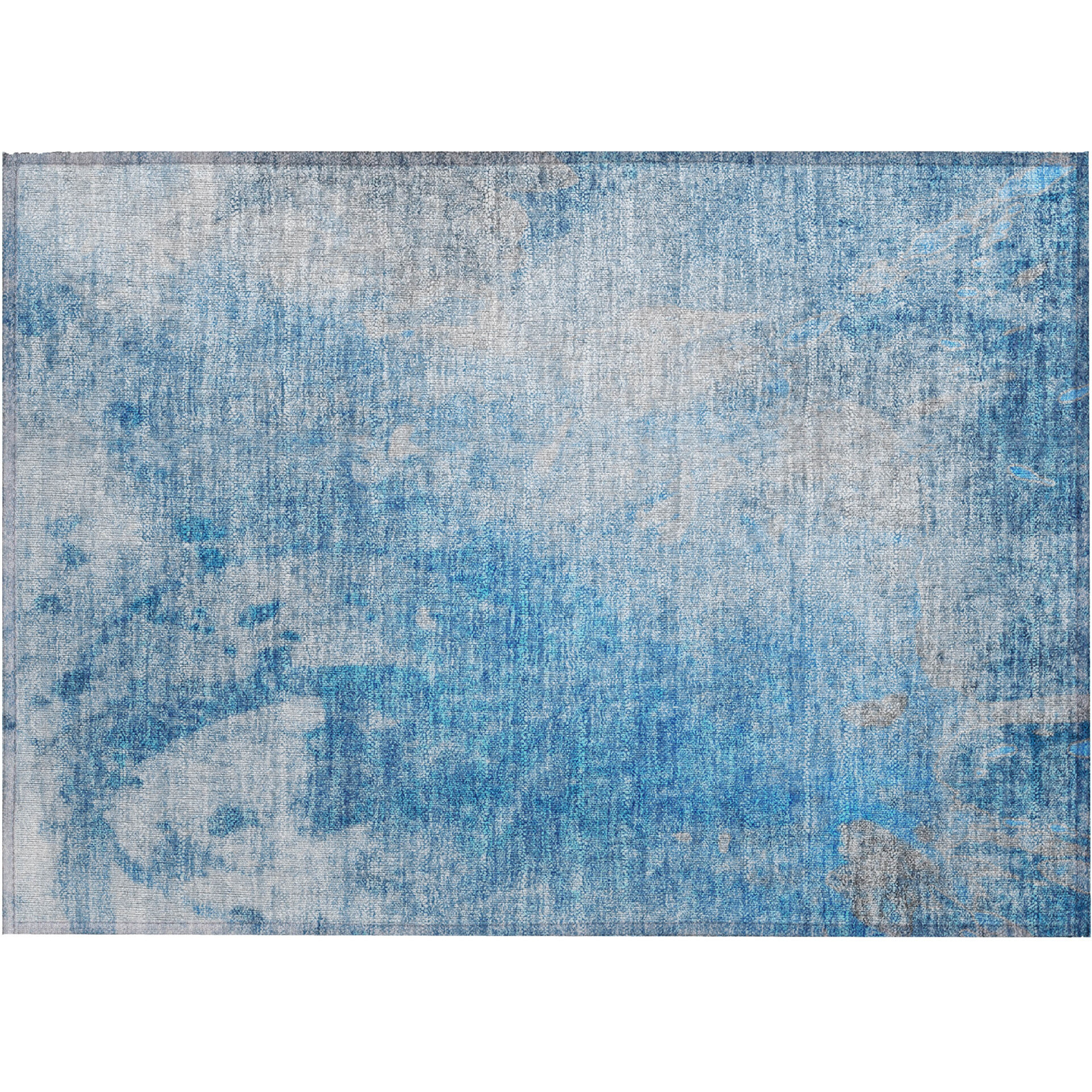2' X 3' Blue and Gray Abstract Washable Non Skid Indoor Outdoor Area Rug