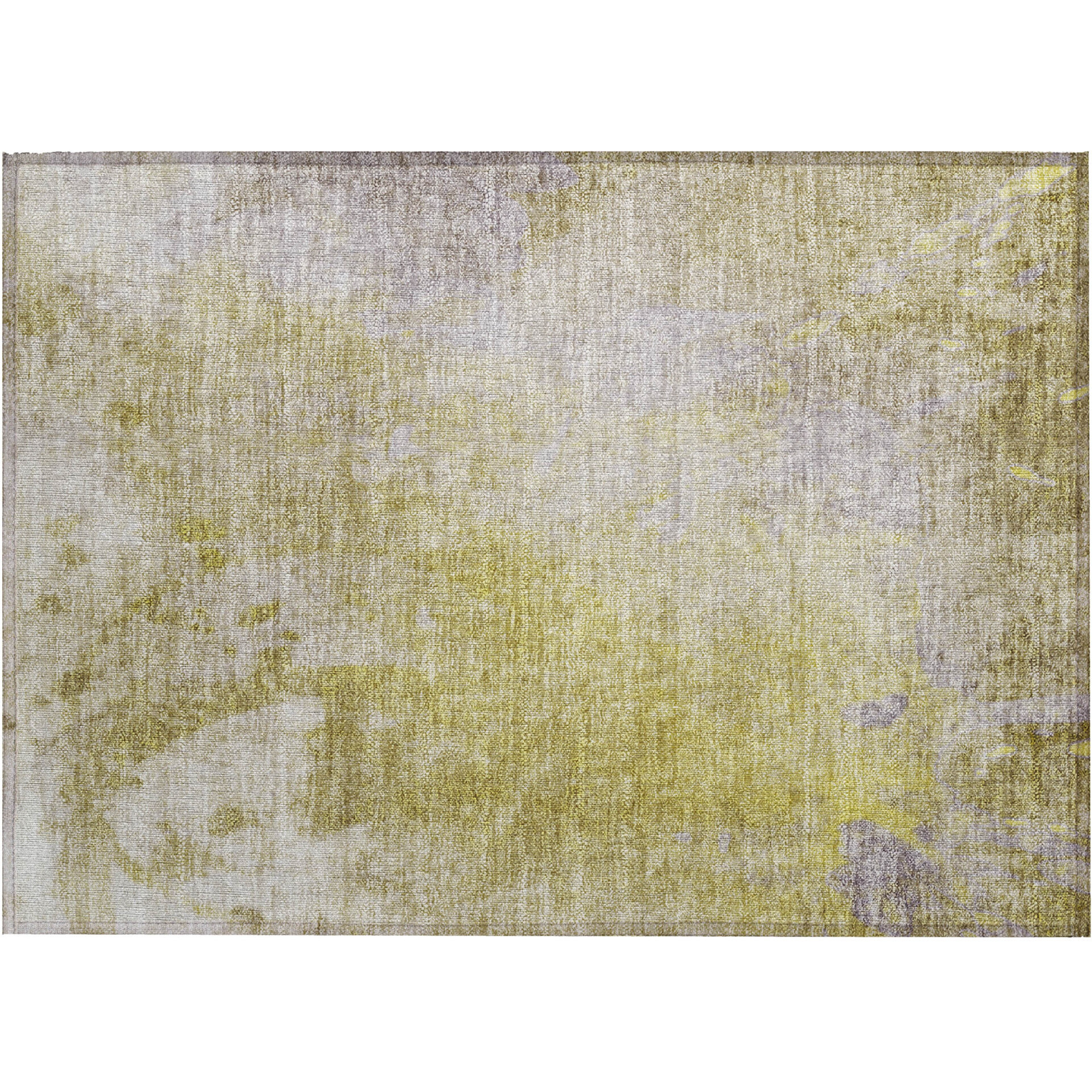 2' X 3' Gold Beige and Purple Abstract Washable Non Skid Indoor Outdoor Area Rug