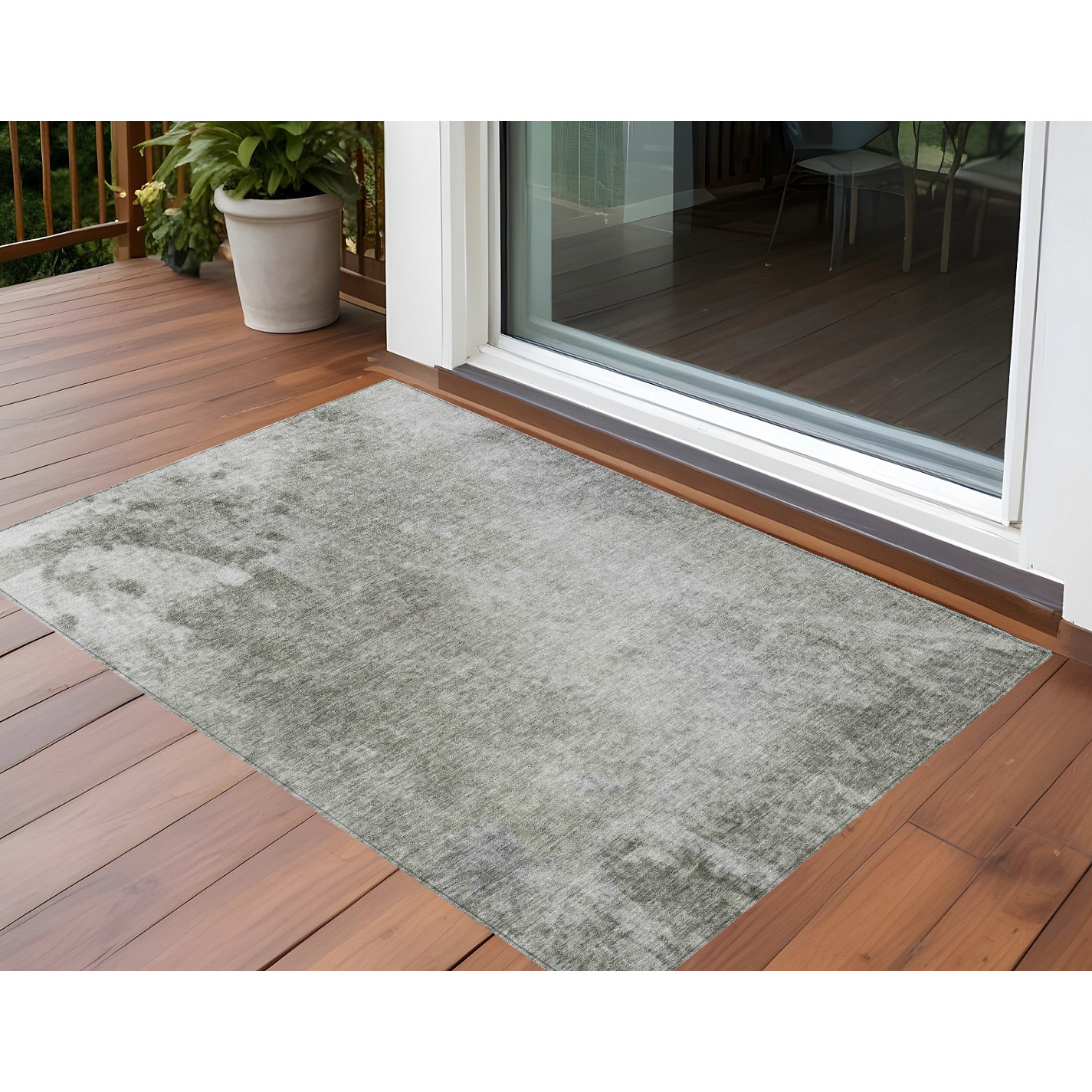 2' X 3' Gray and Off White Abstract Washable Non Skid Indoor Outdoor Area Rug