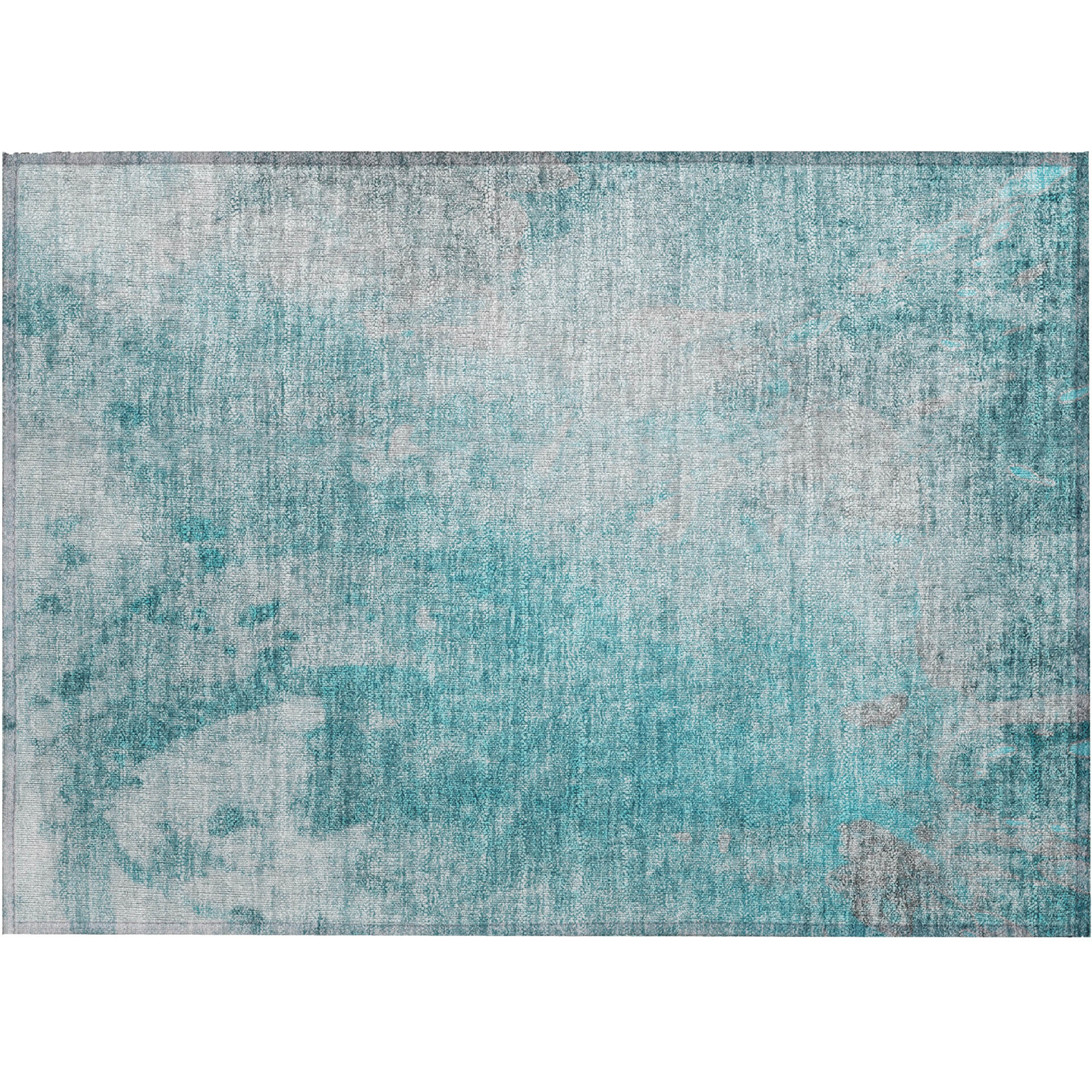 2' X 3' Teal Abstract Washable Non Skid Indoor Outdoor Area Rug