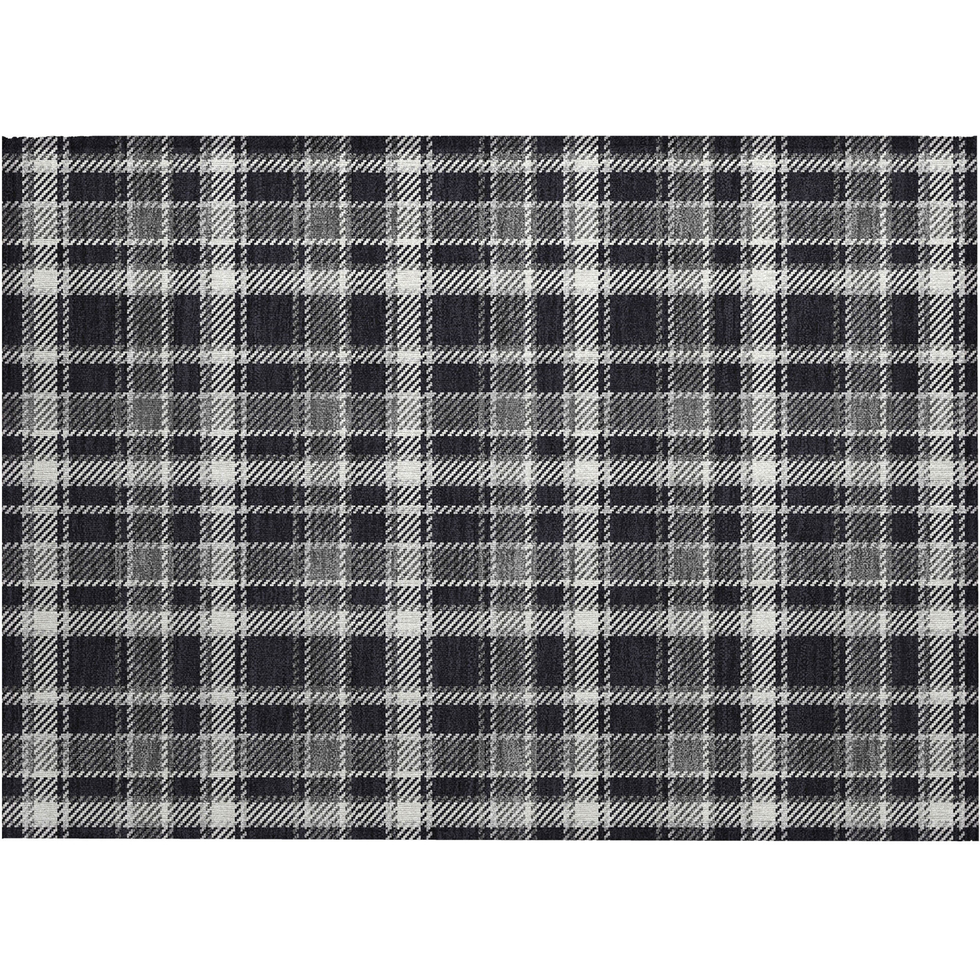 2' X 3' Black Gray and White Plaid Washable Non Skid Indoor Outdoor Area Rug