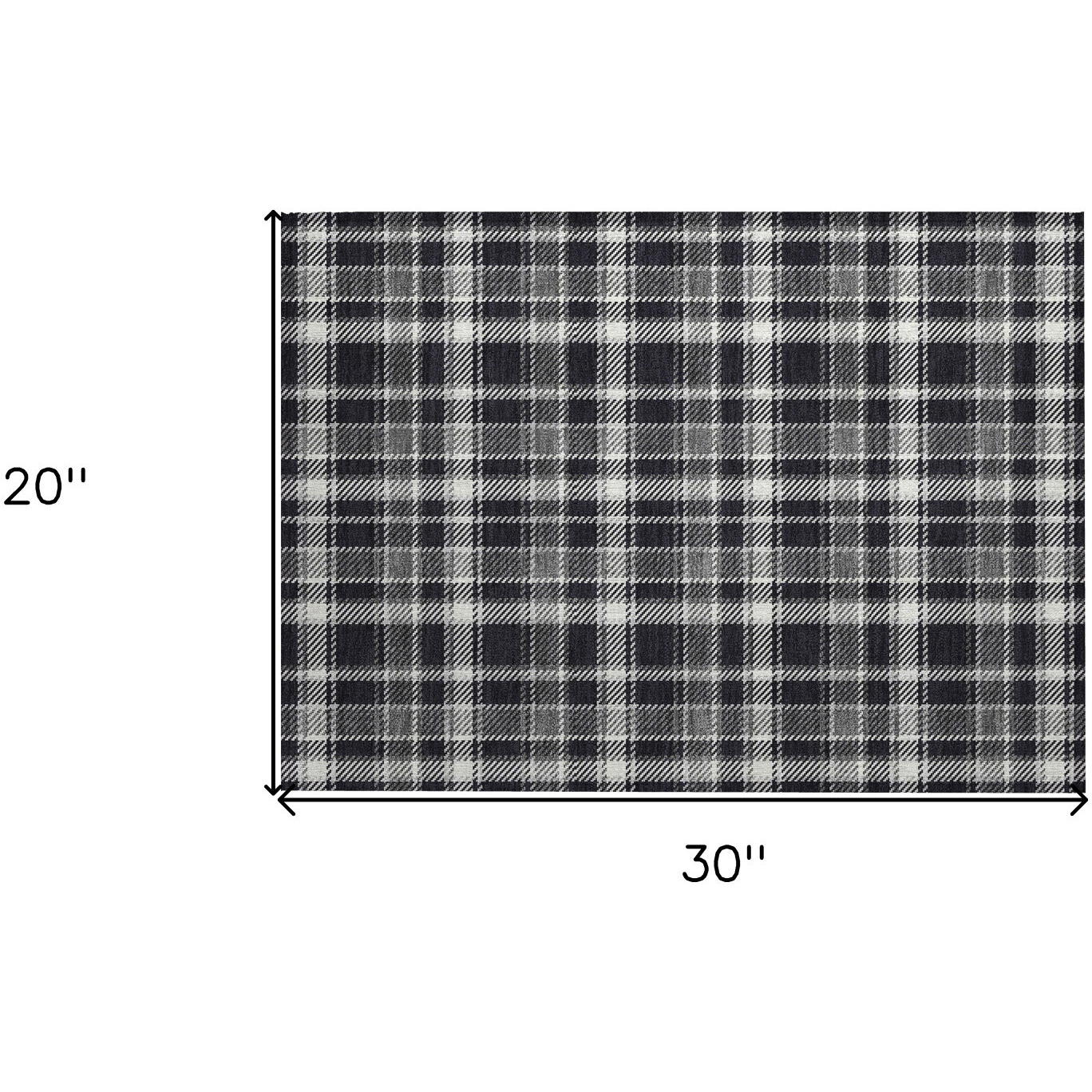 2' X 3' Black Gray and White Plaid Washable Non Skid Indoor Outdoor Area Rug