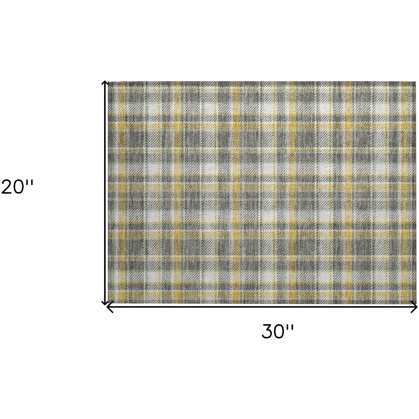 2' X 3' Gray Yellow and White Plaid Washable Non Skid Indoor Outdoor Area Rug