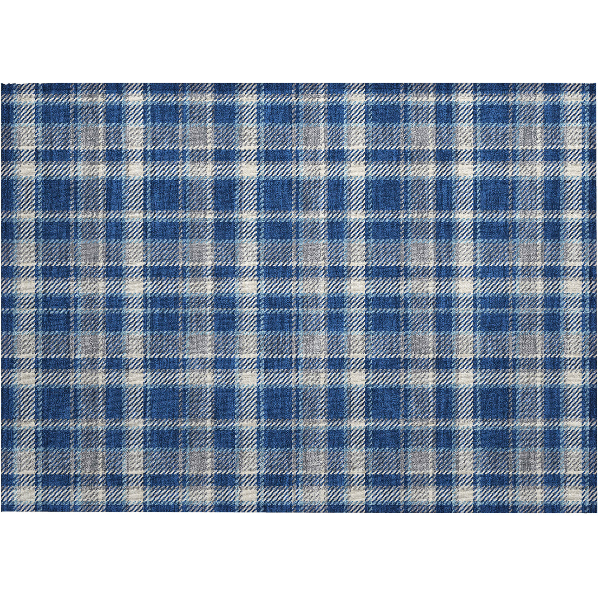 2' X 3' Navy and Ivory Plaid Washable Non Skid Indoor Outdoor Area Rug