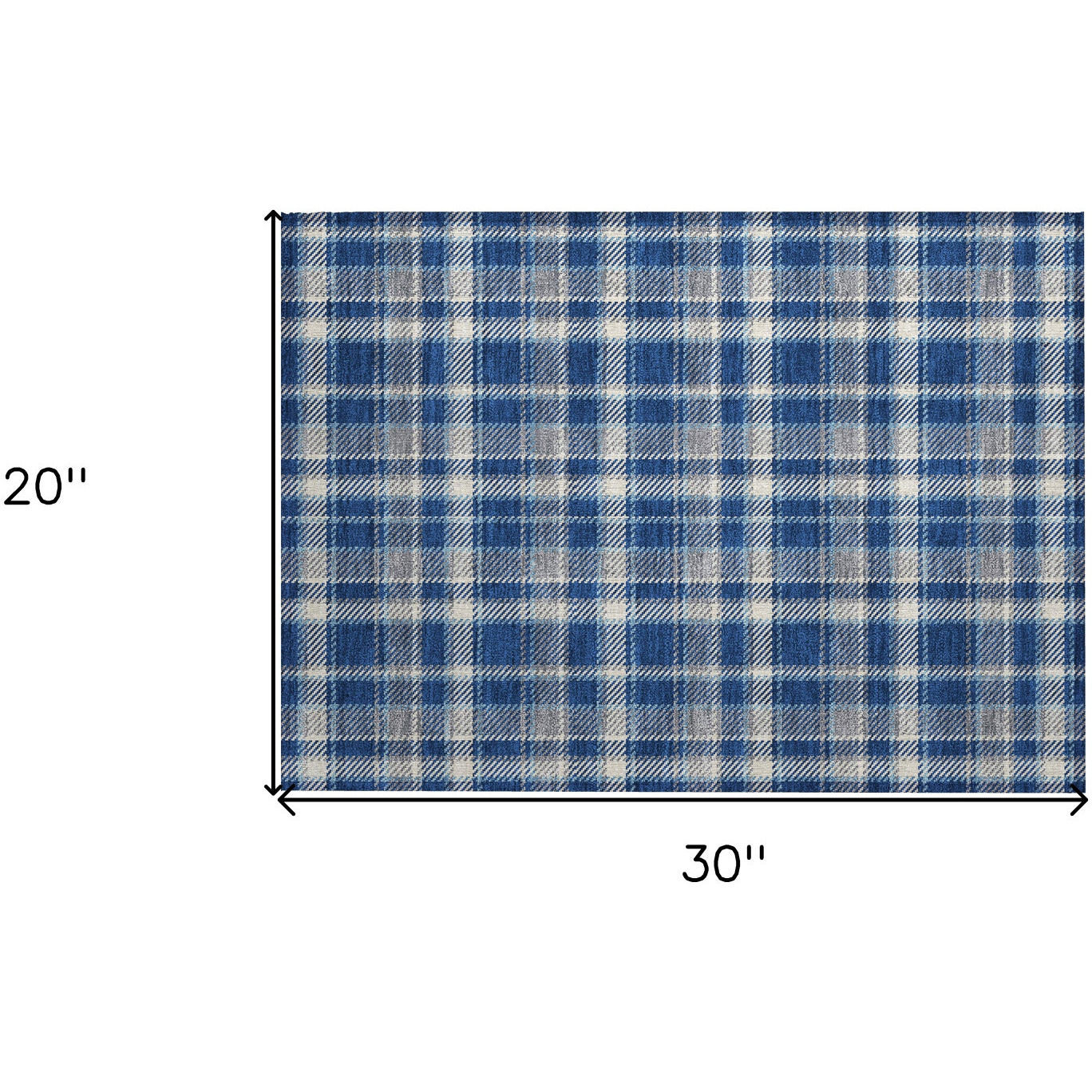 2' X 3' Navy and Ivory Plaid Washable Non Skid Indoor Outdoor Area Rug