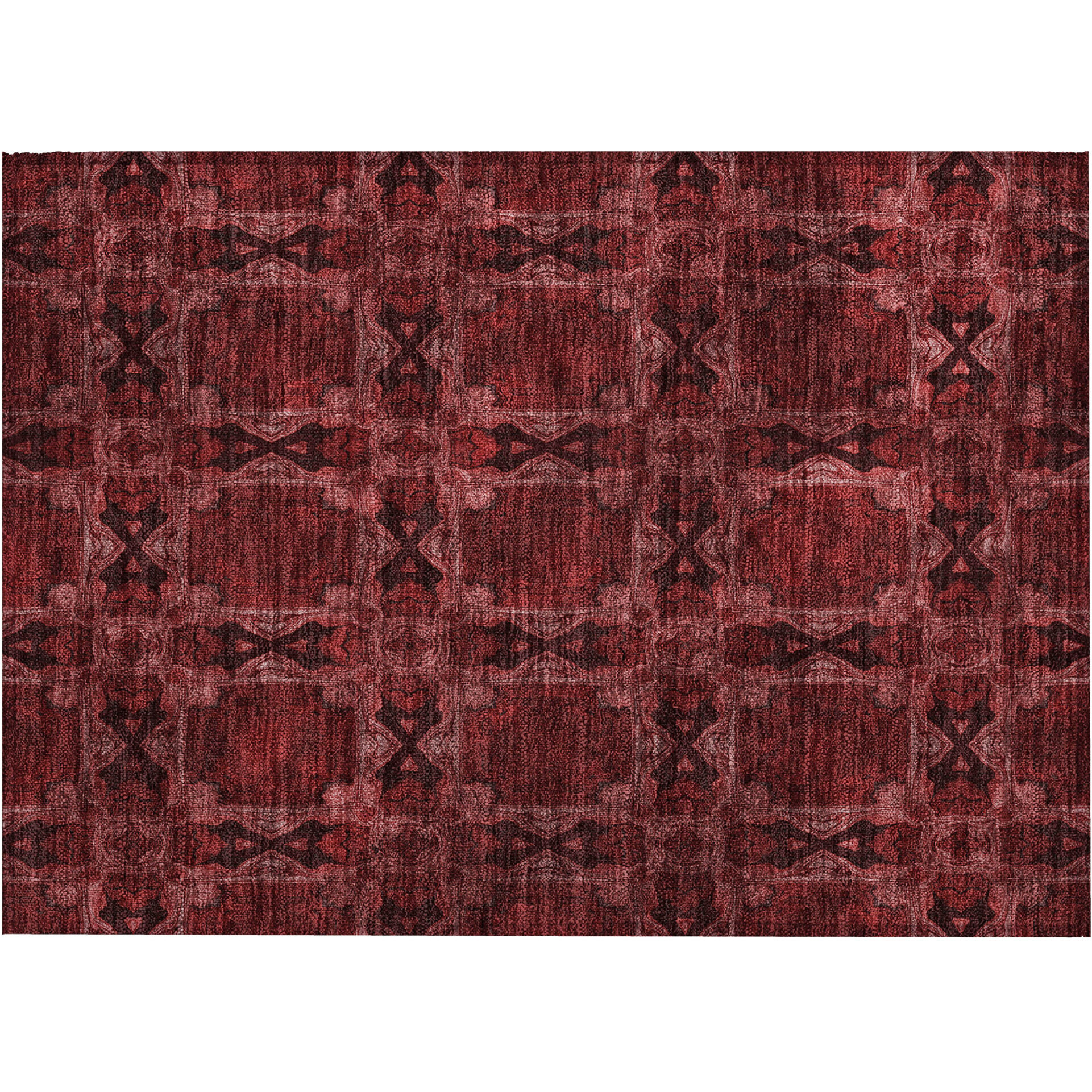 2' X 3' Burgundy and Black Floral Medallion Washable Non Skid Indoor Outdoor Area Rug