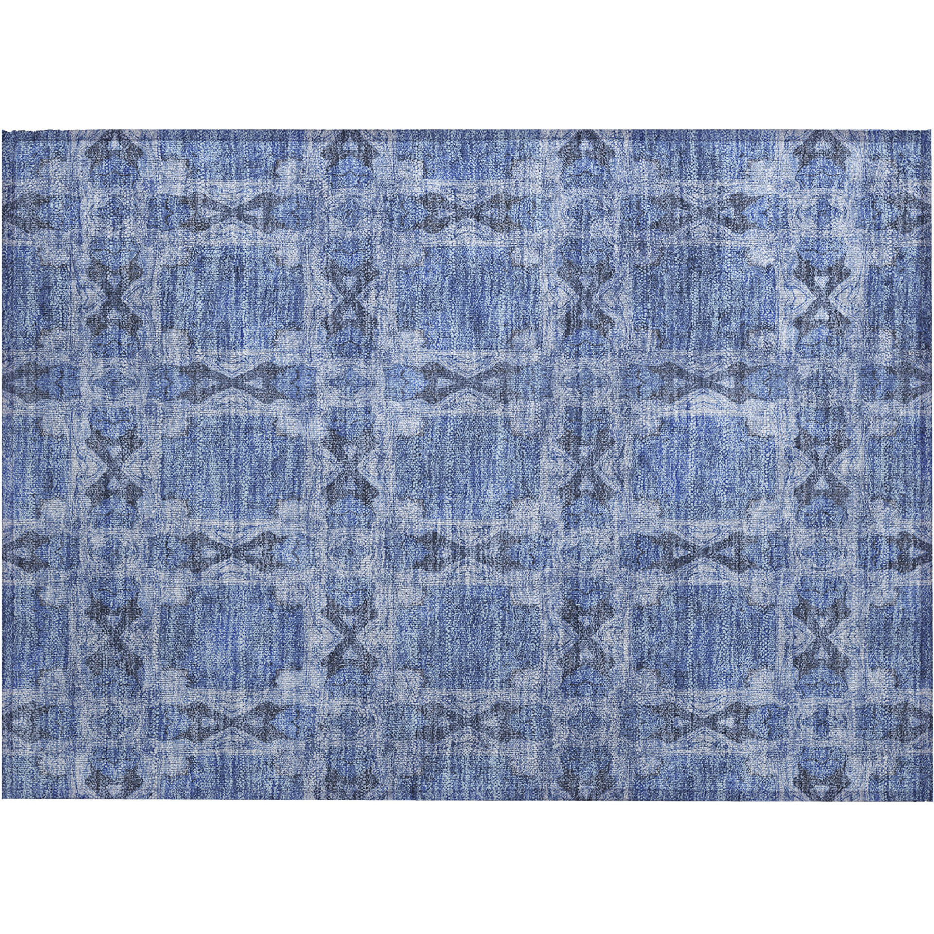 2' X 3' Denim Blue and Gray Floral Medallion Washable Non Skid Indoor Outdoor Area Rug