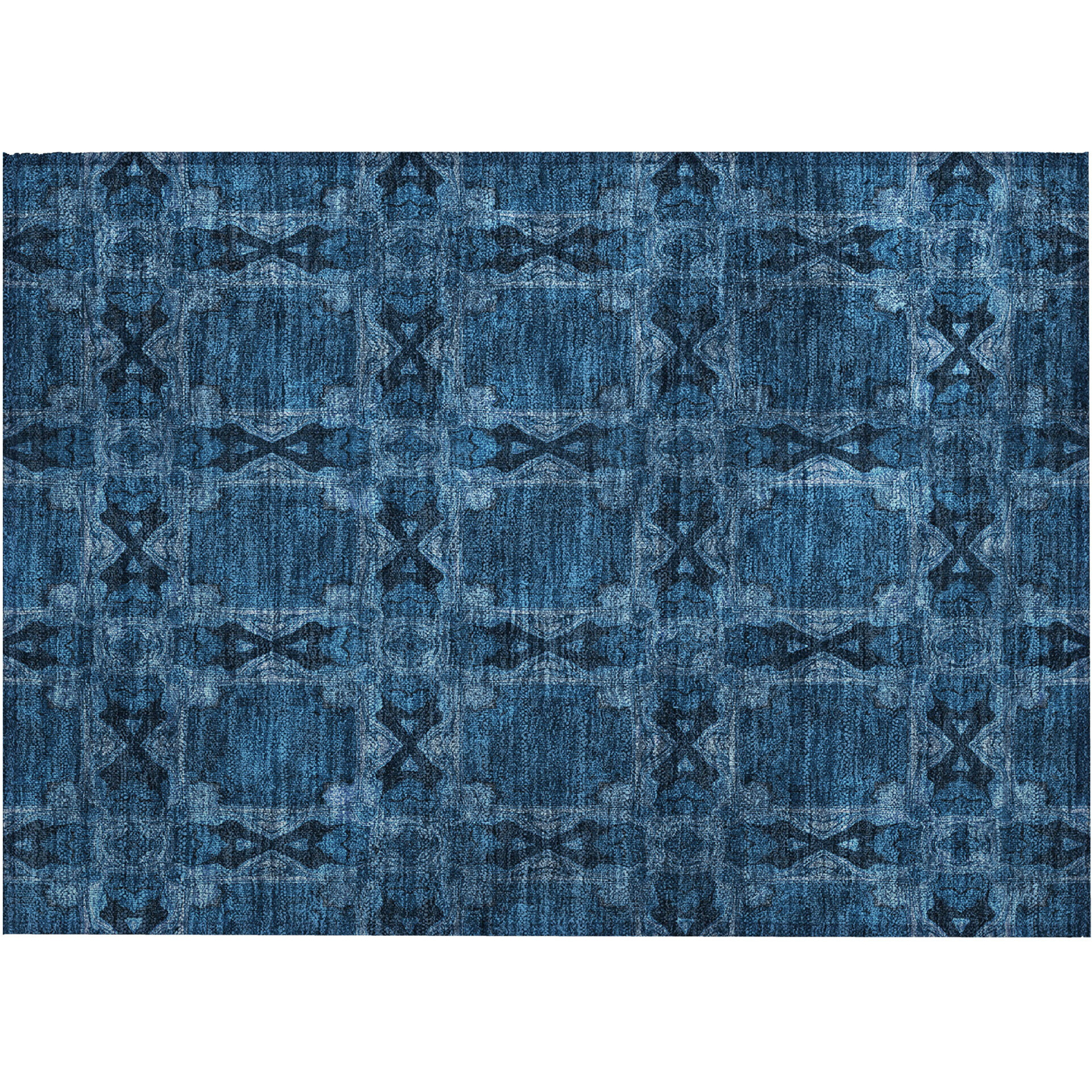 2' X 3' Navy and Gray Floral Medallion Washable Non Skid Indoor Outdoor Area Rug